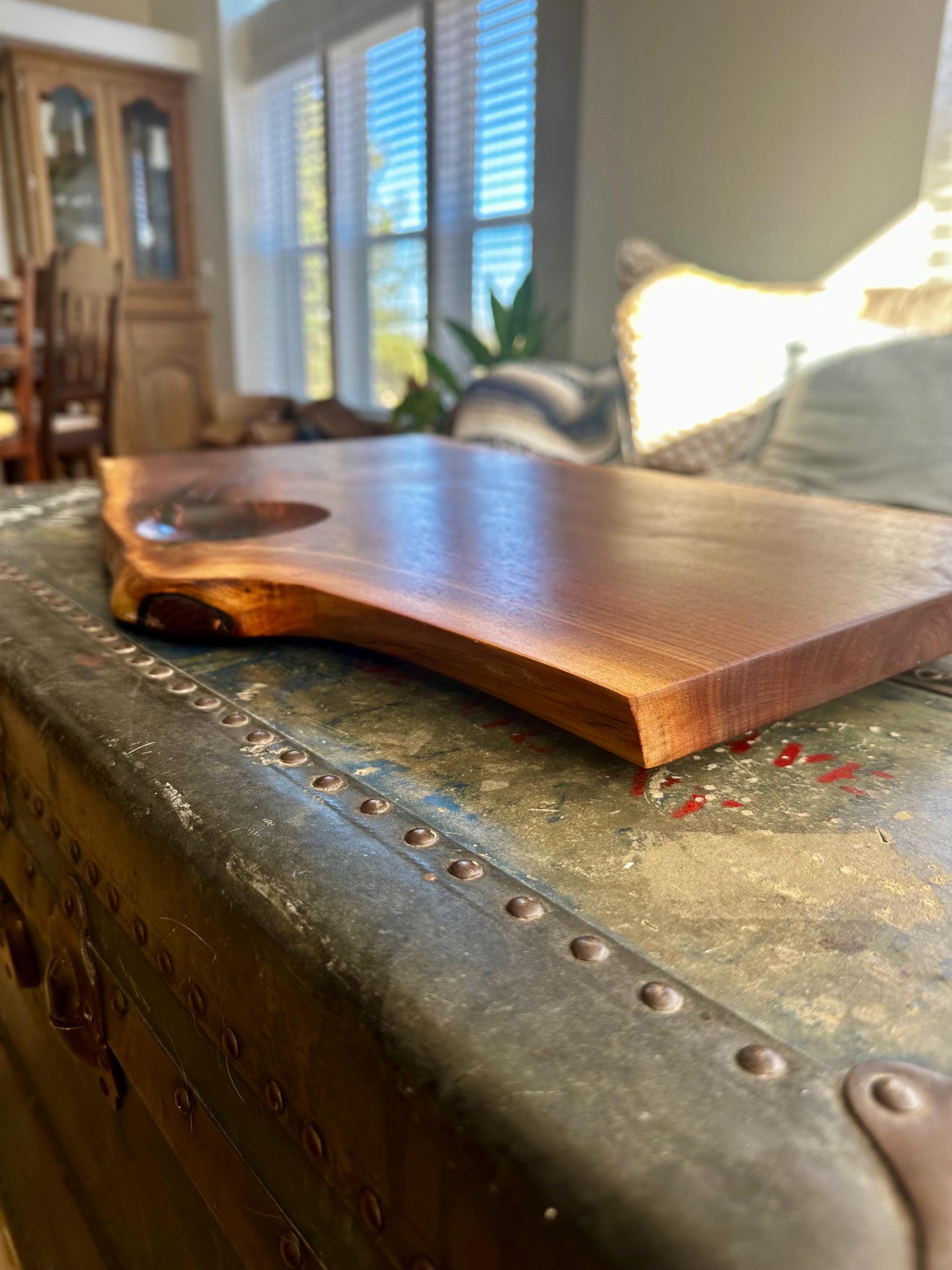Live-Edge Walnut Charcuterie Board with Integrated “Nut” Bowl