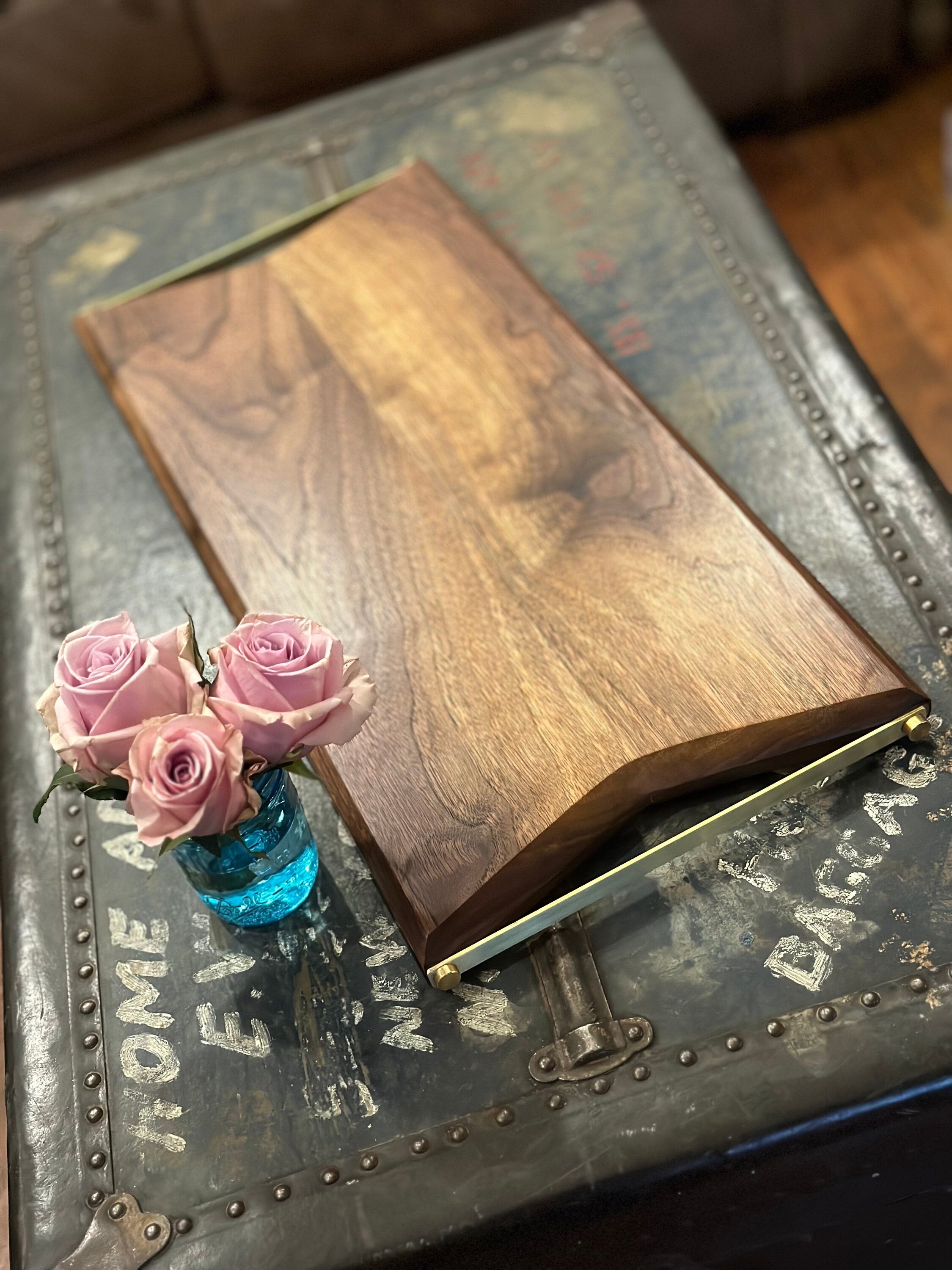 Modern, Beautiful Walnut & Brass Charcuterie Board