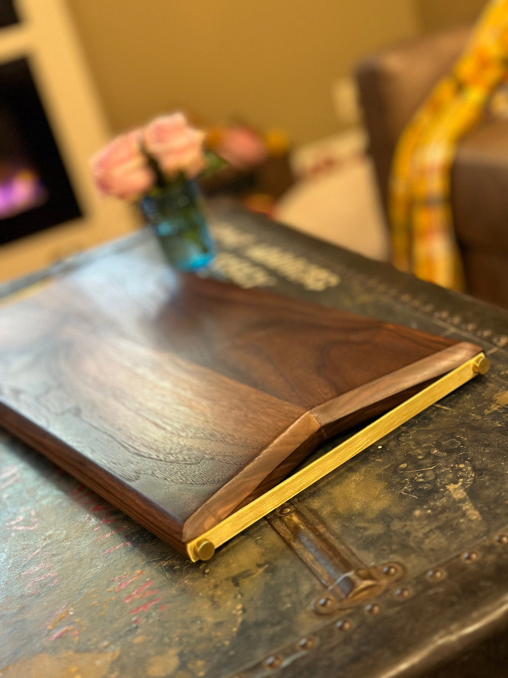 Modern, Beautiful Walnut & Brass Charcuterie Board