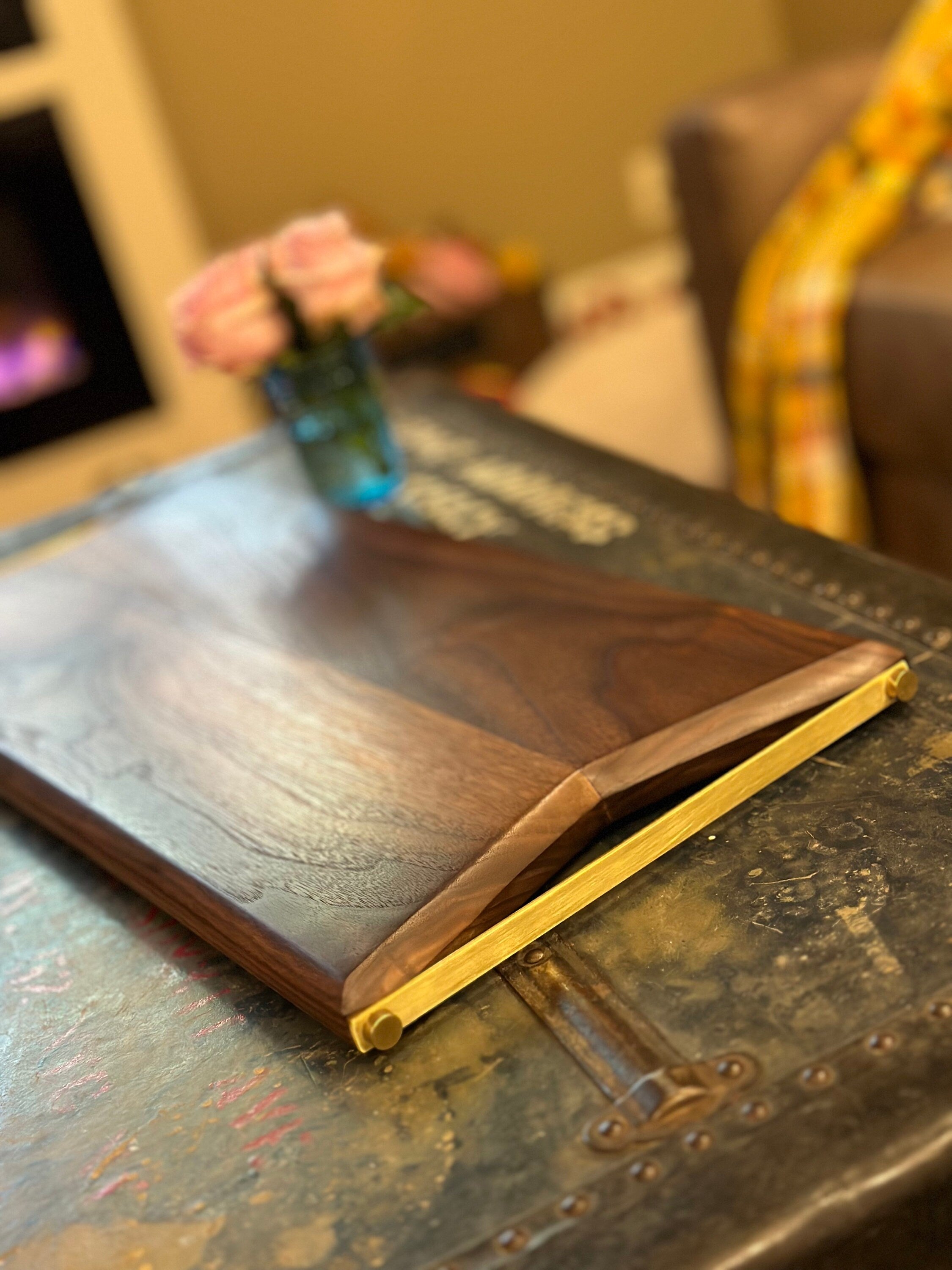 Modern, Beautiful Walnut & Brass Charcuterie Board
