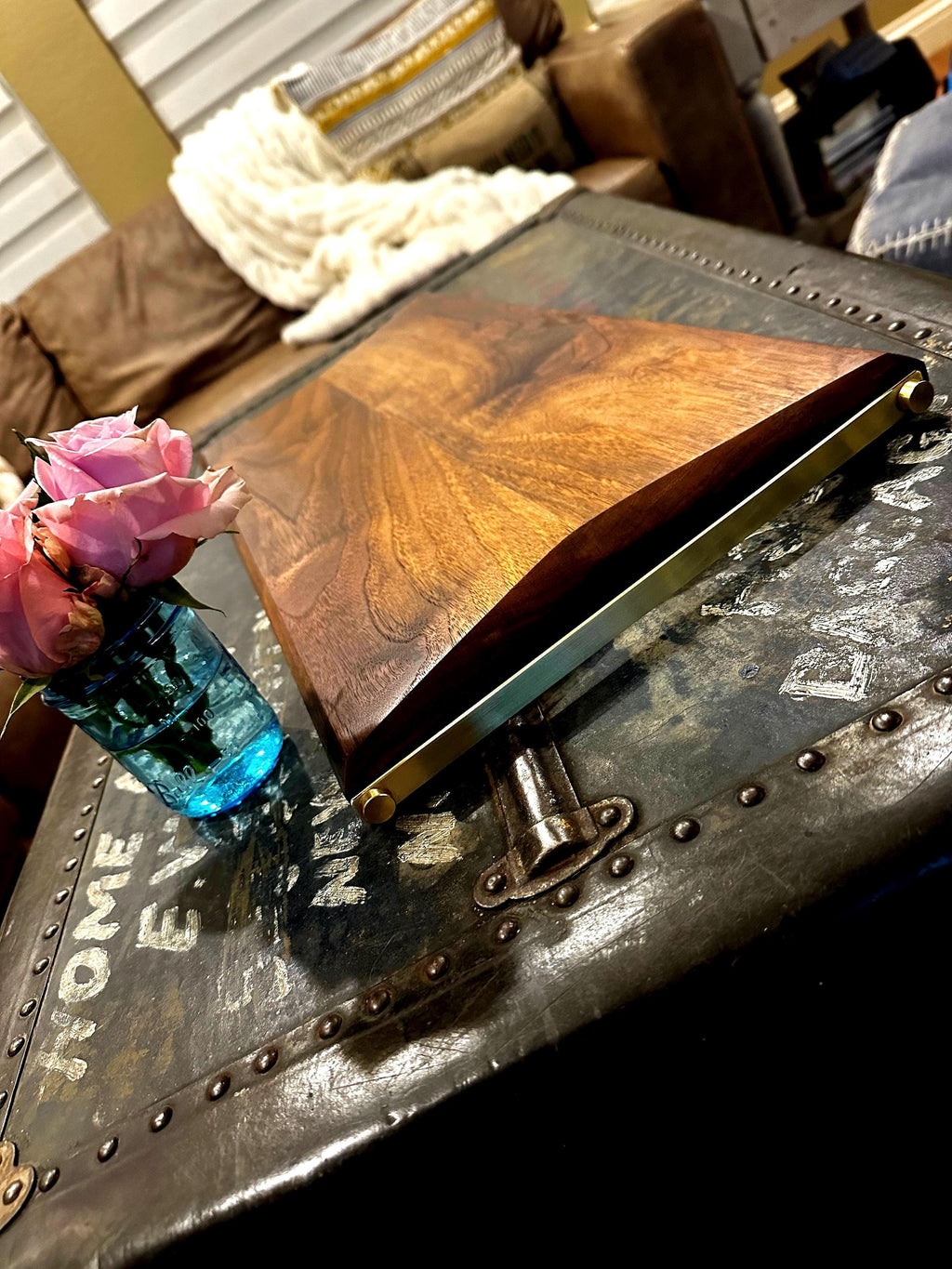 Modern, Beautiful Walnut & Brass Charcuterie Board