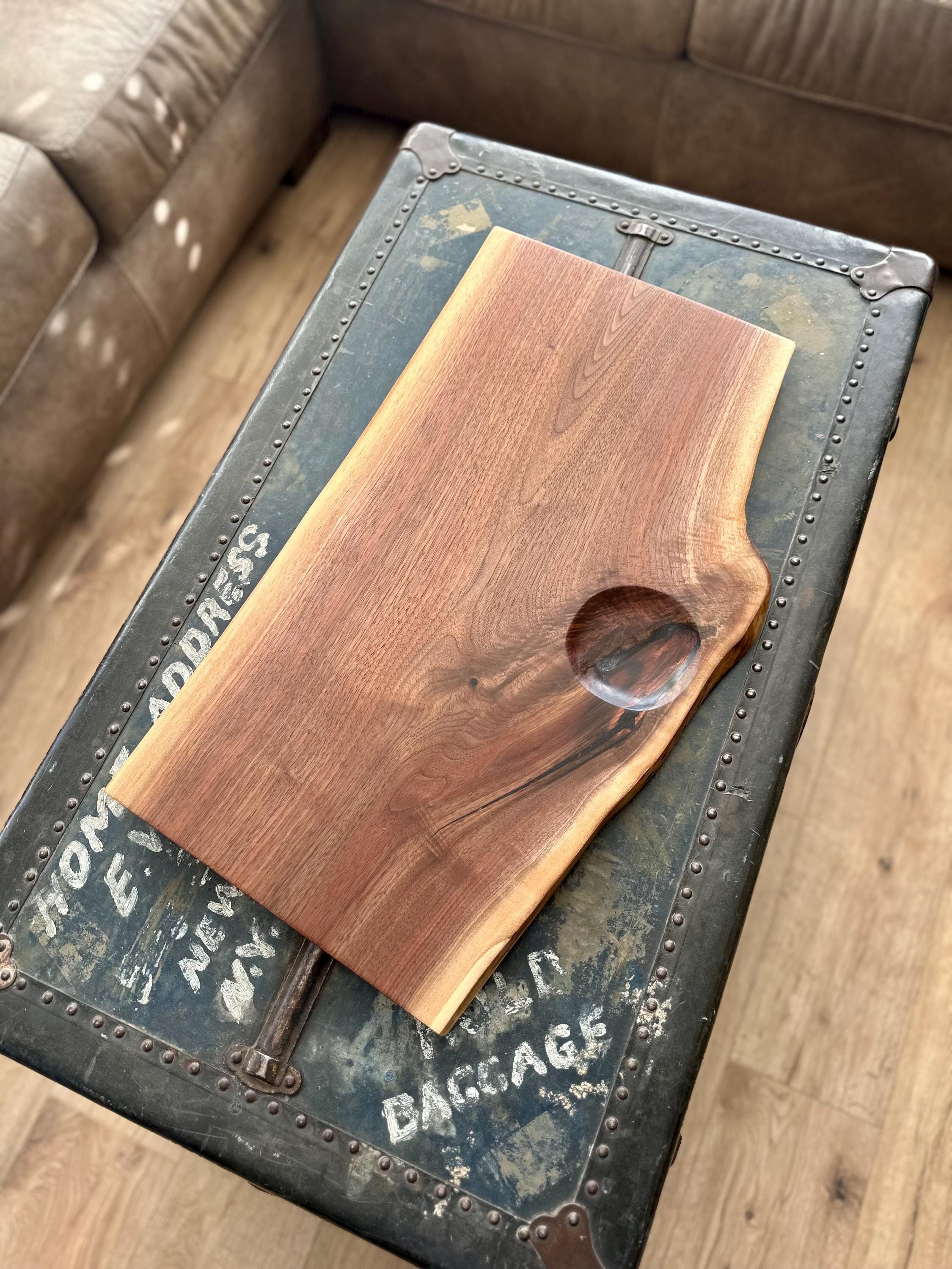 Live-Edge Walnut Charcuterie Board with Integrated “Nut” Bowl