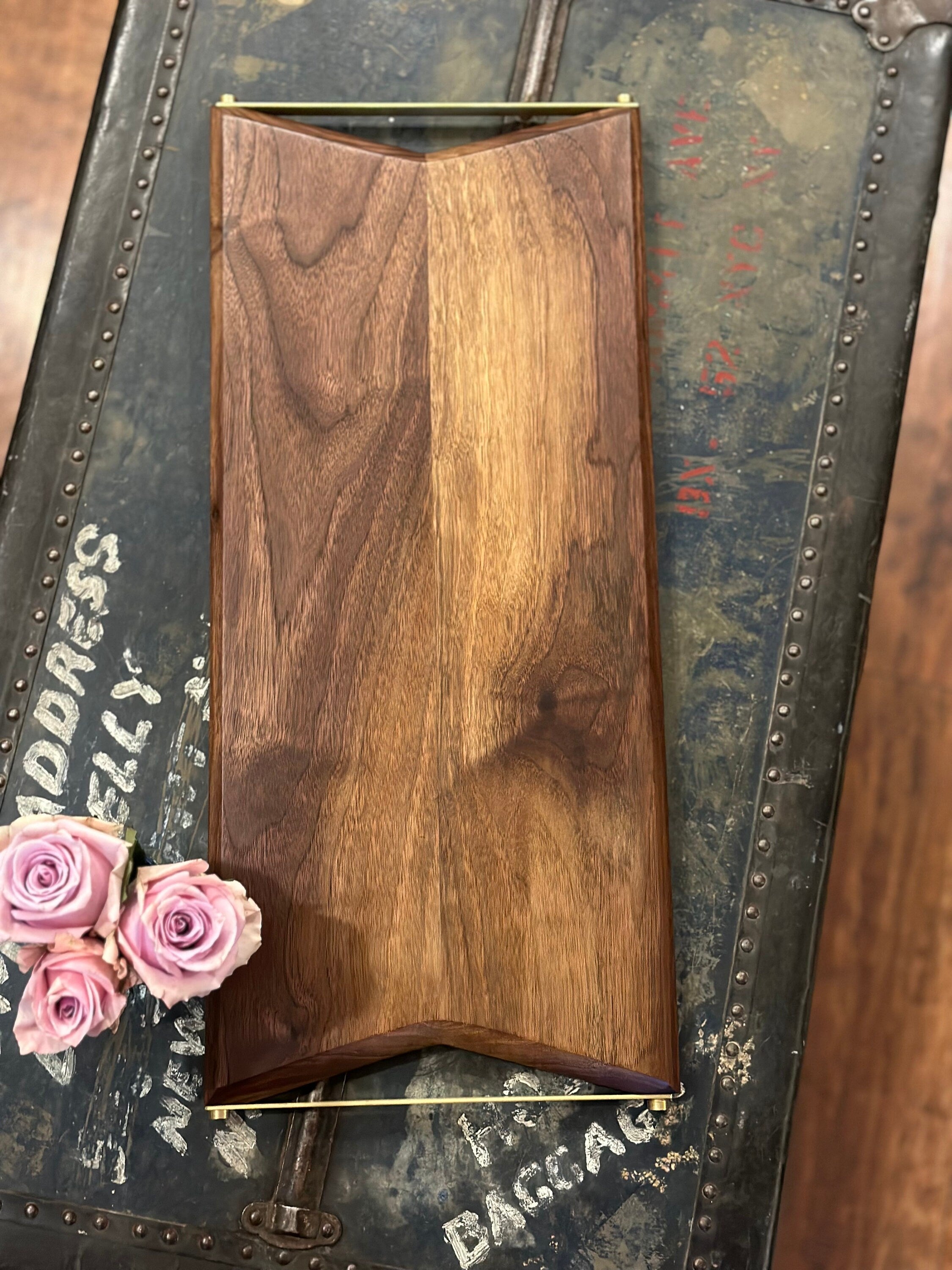 Modern, Beautiful Walnut & Brass Charcuterie Board