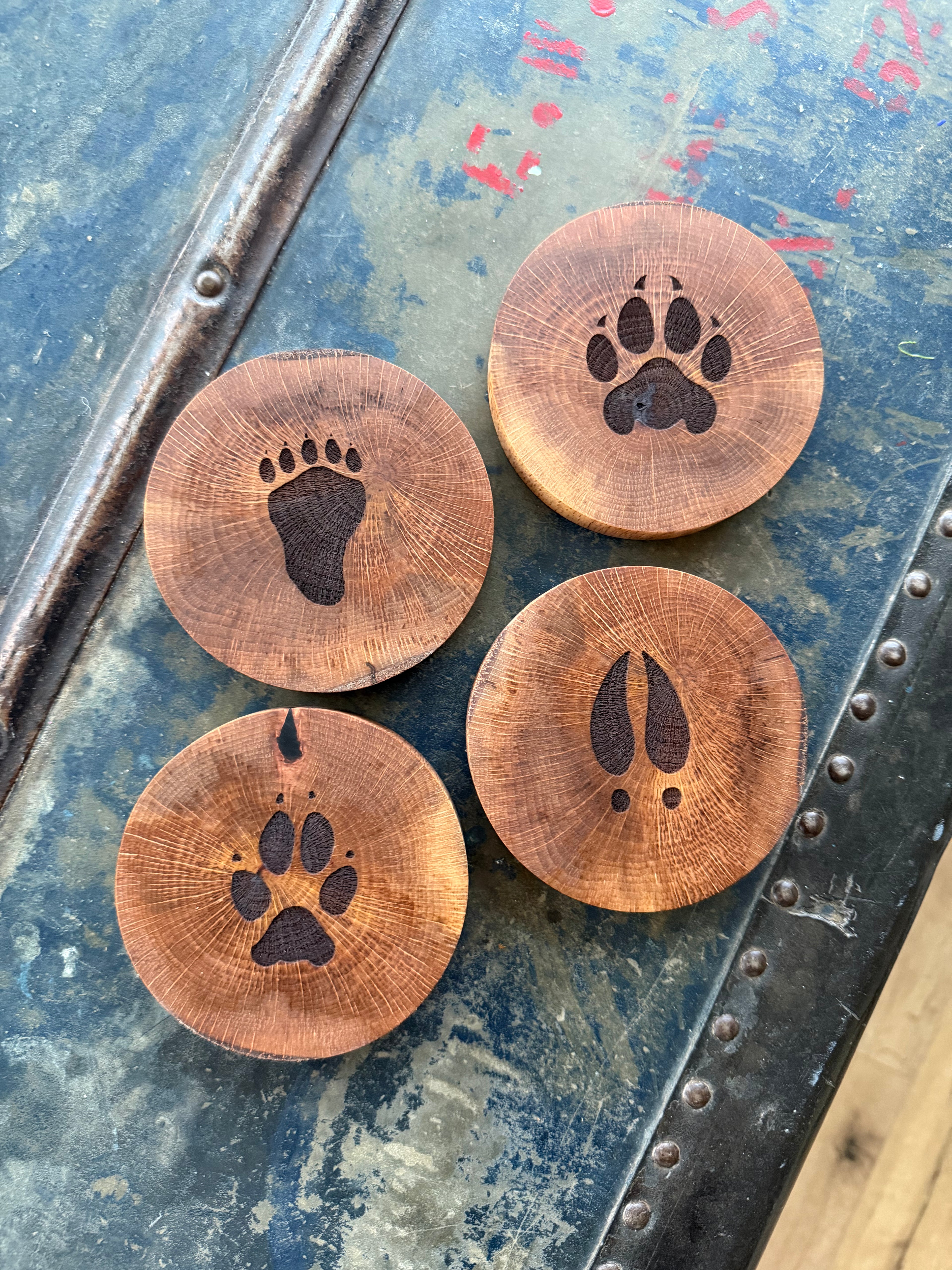 Live-edge Live Oak Engraved Coasters (set of four)