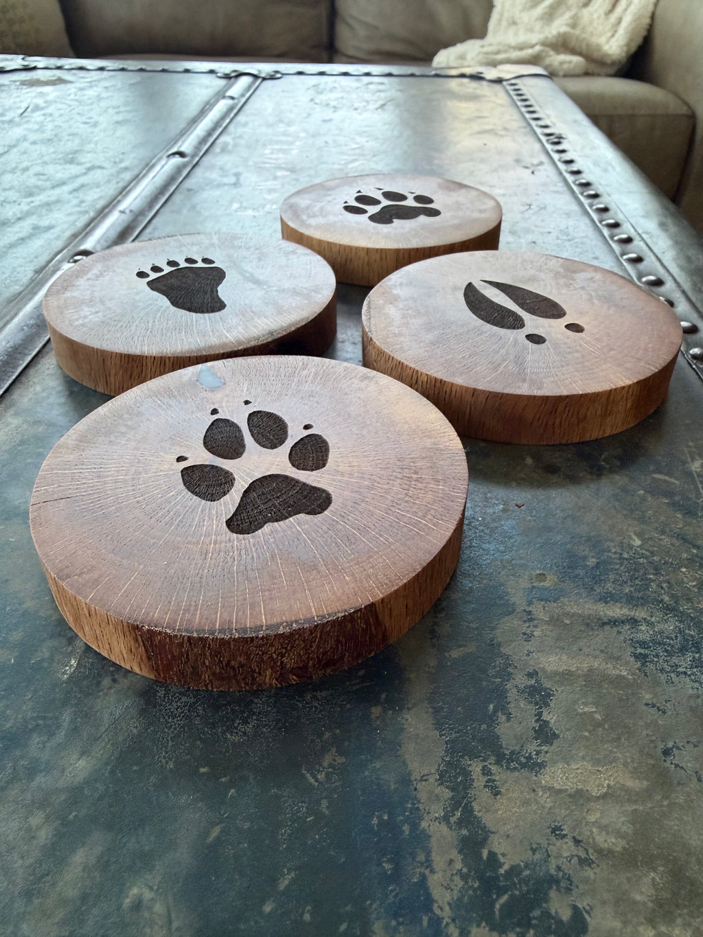 Live-edge Live Oak Engraved Coasters (set of four)