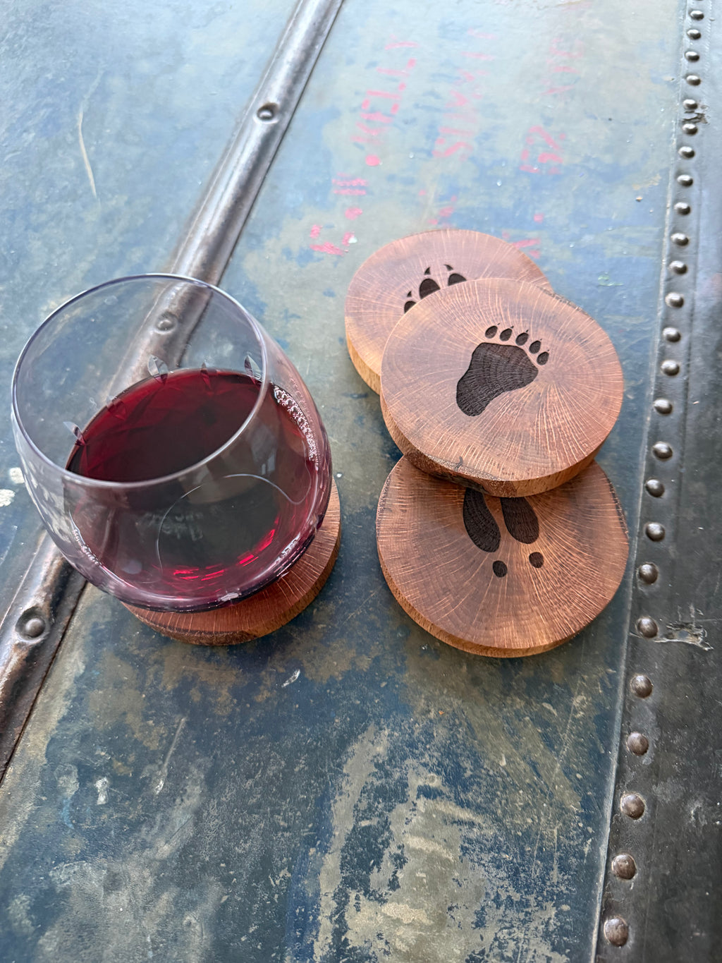 Live-edge Live Oak Engraved Coasters (set of four)