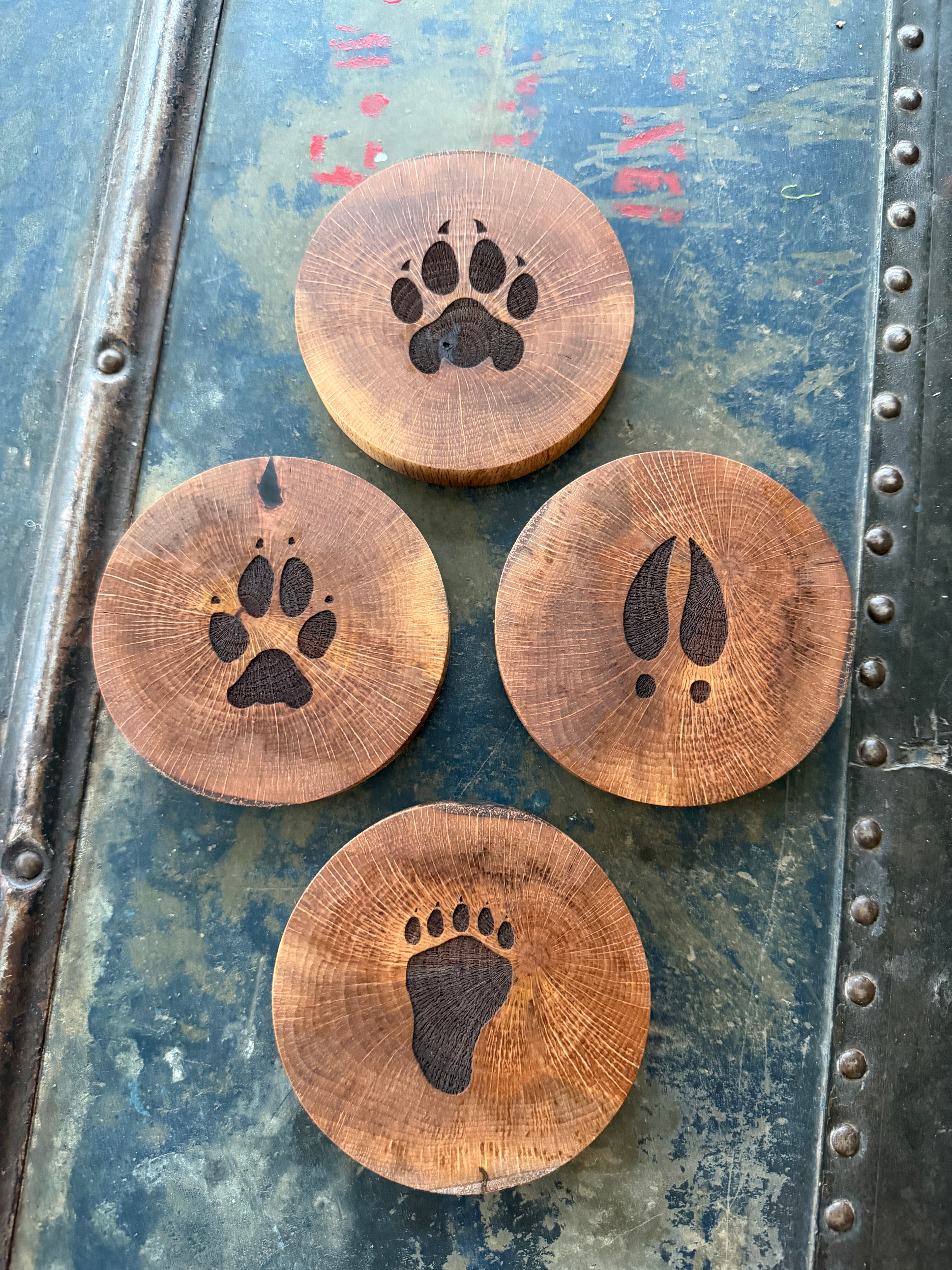 Live-edge Live Oak Engraved Coasters (set of four)
