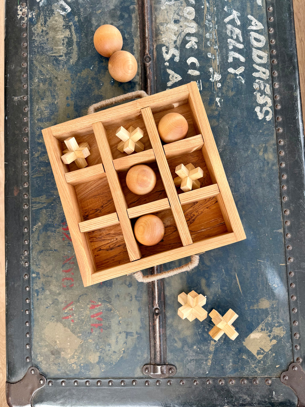 Handcrafted Hardwood Tic-Tac-Toe Game & Tray