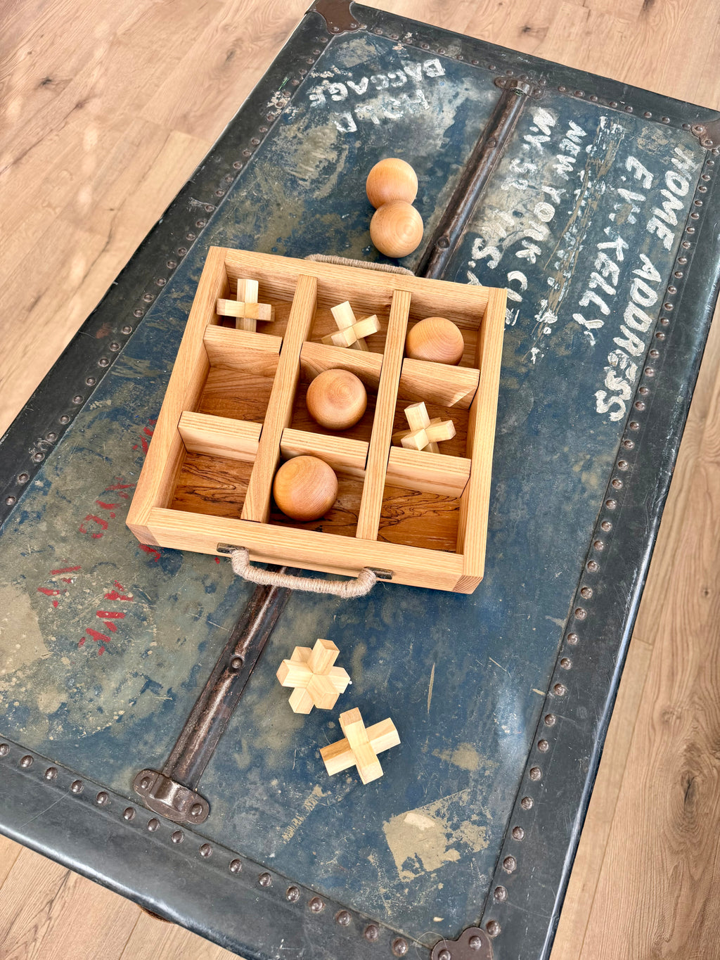 Handcrafted Hardwood Tic-Tac-Toe Game & Tray