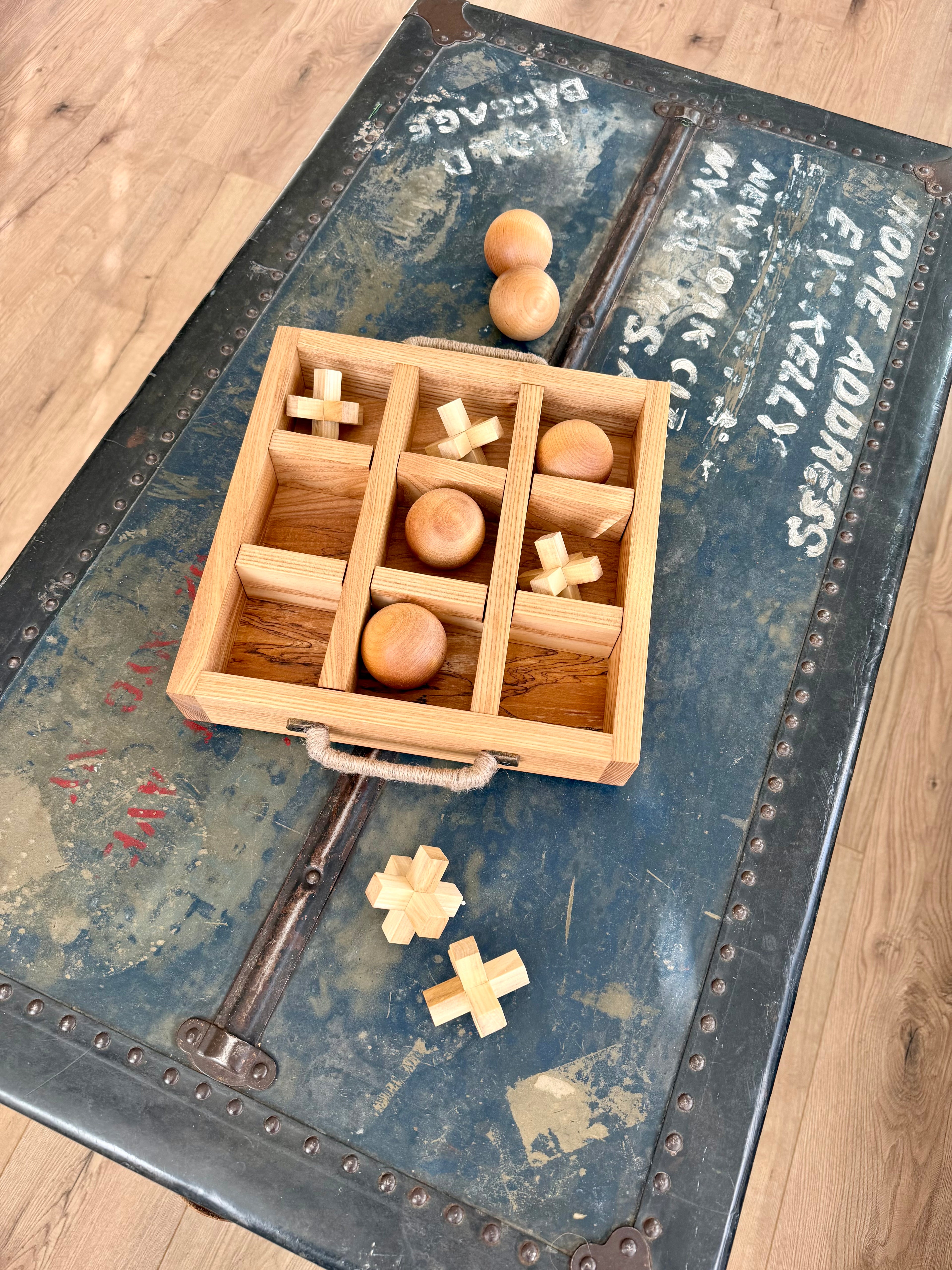 Handcrafted Hardwood Tic-Tac-Toe Game & Tray