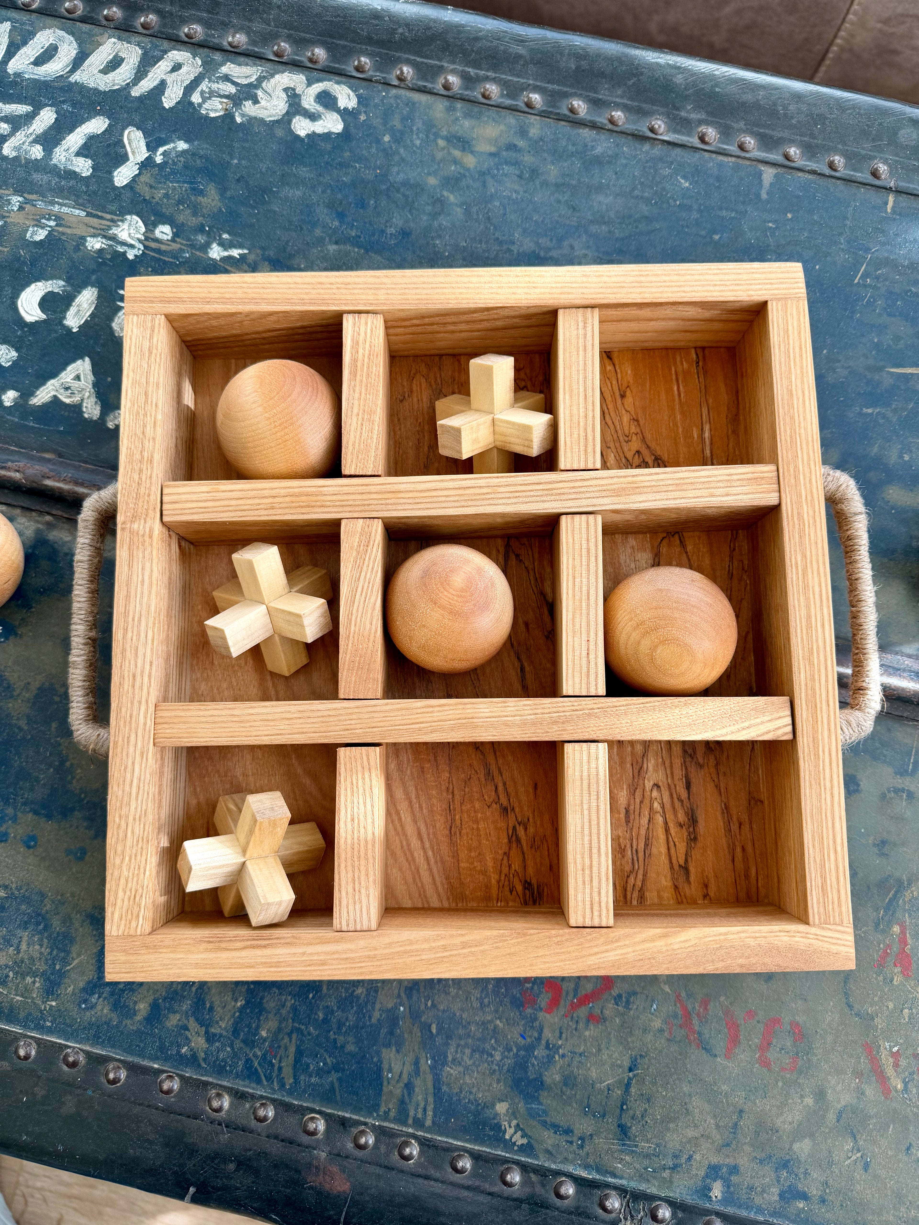 Handcrafted Hardwood Tic-Tac-Toe Game & Tray