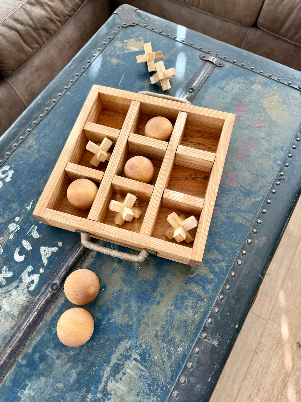 Handcrafted Hardwood Tic-Tac-Toe Game & Tray