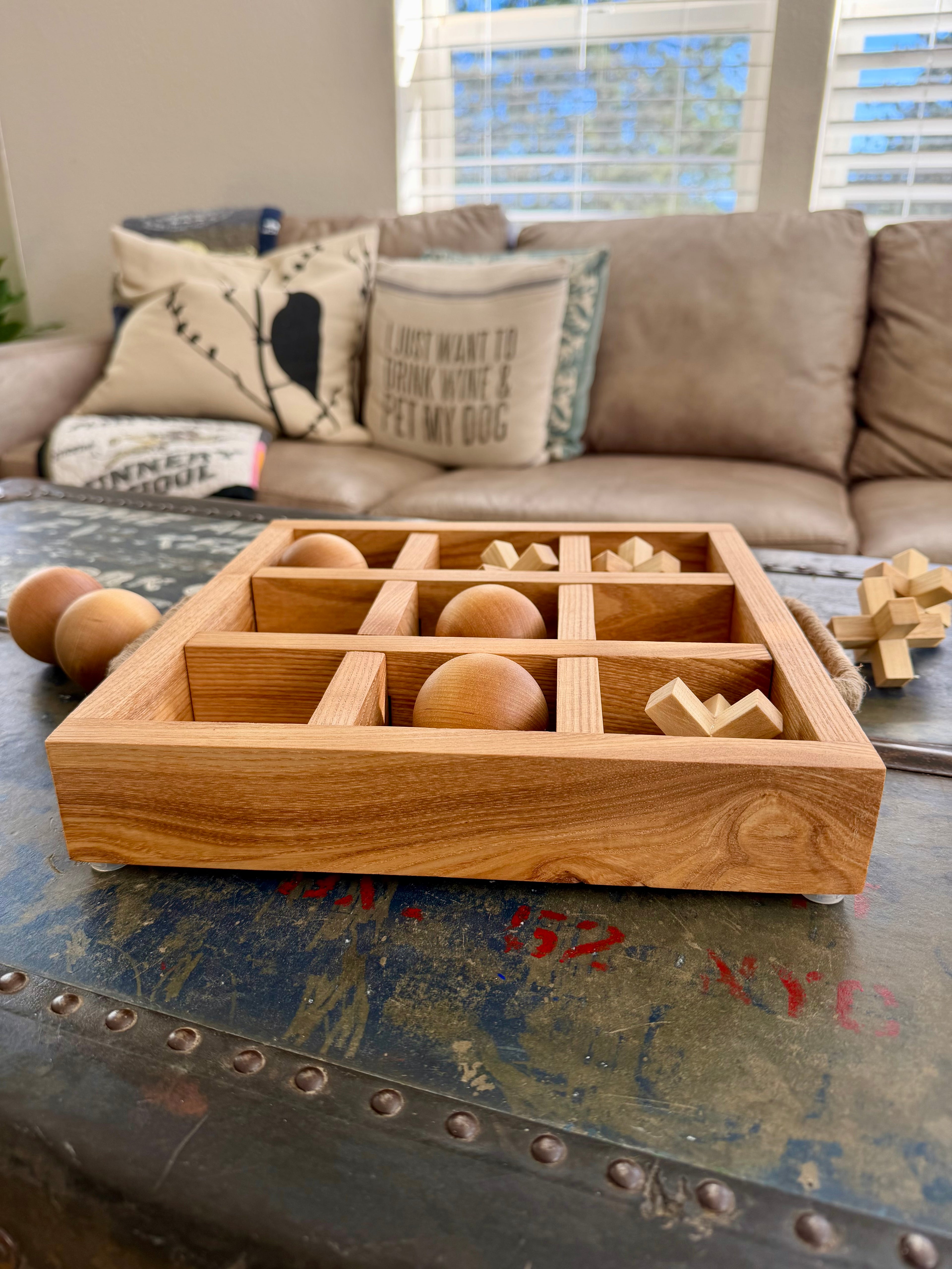 Handcrafted Hardwood Tic-Tac-Toe Game & Tray