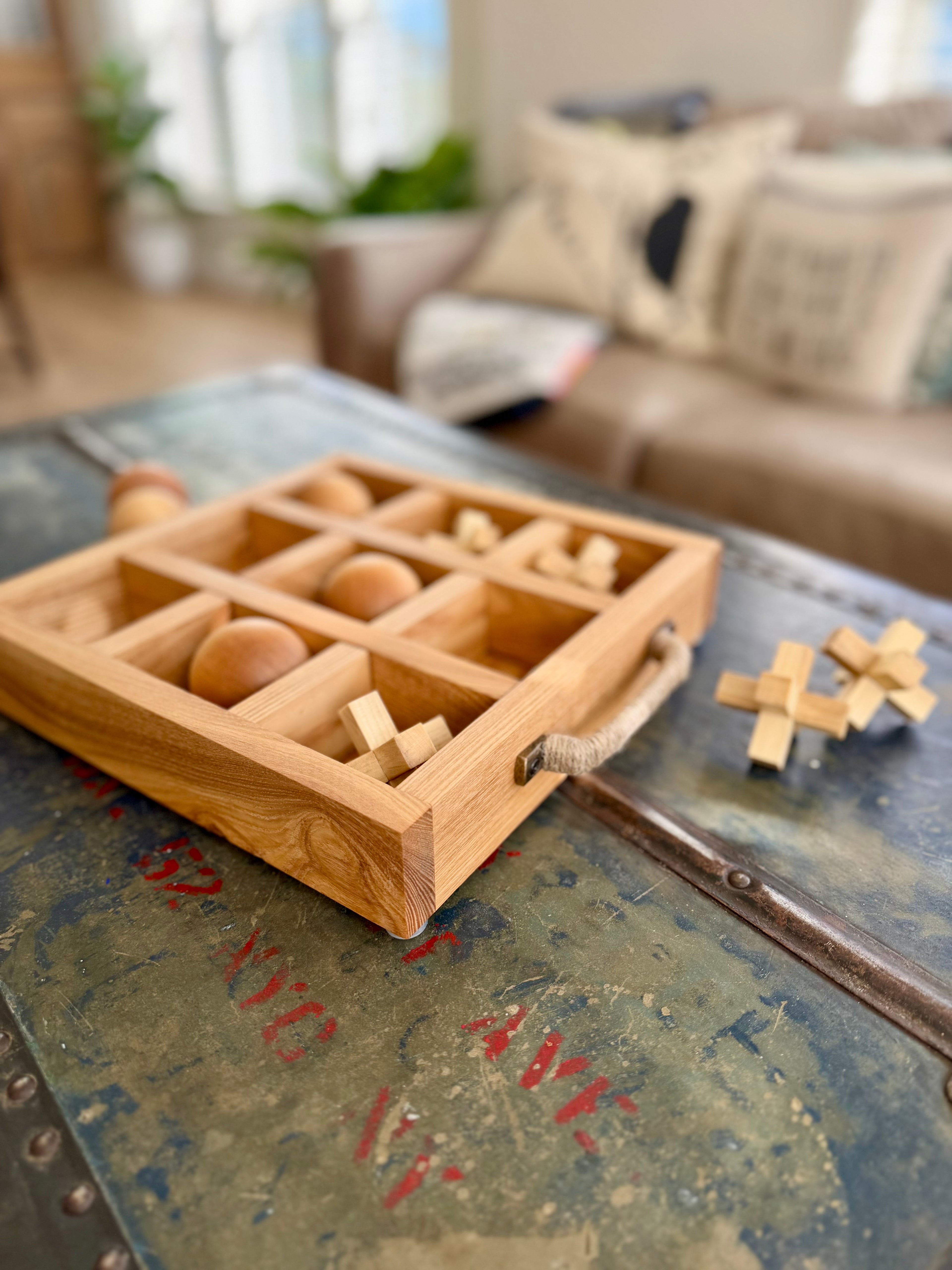 Handcrafted Hardwood Tic-Tac-Toe Game & Tray