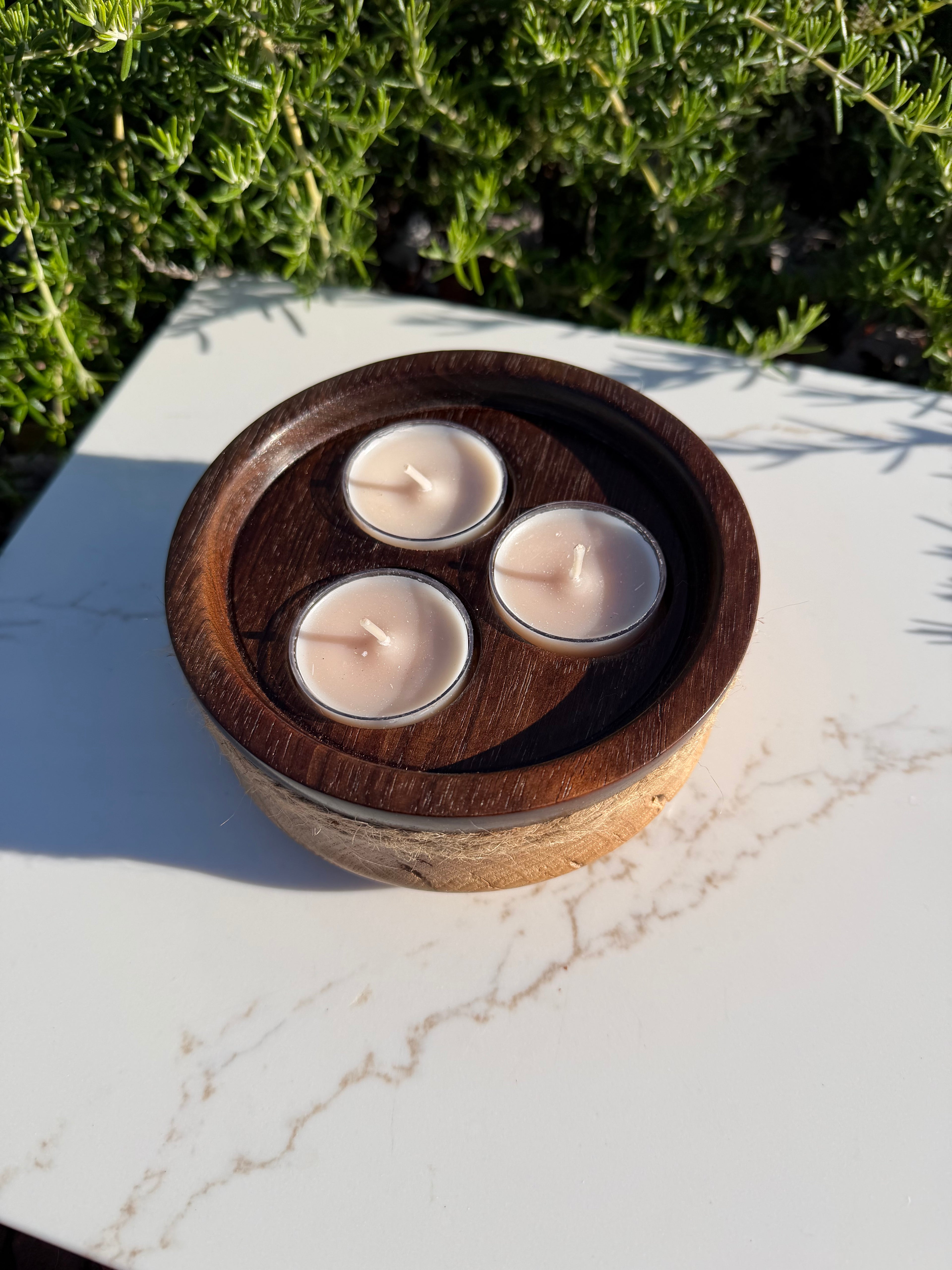 Handcrafted Peruvian Walnut & White Oak Tealight Candle Holder