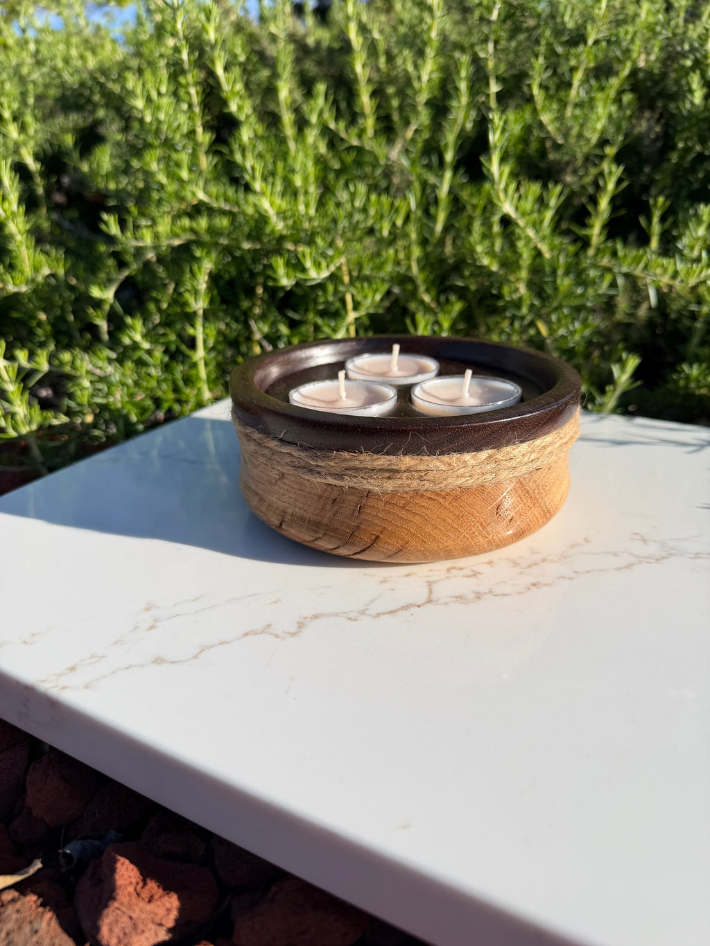 Handcrafted Peruvian Walnut & White Oak Tealight Candle Holder