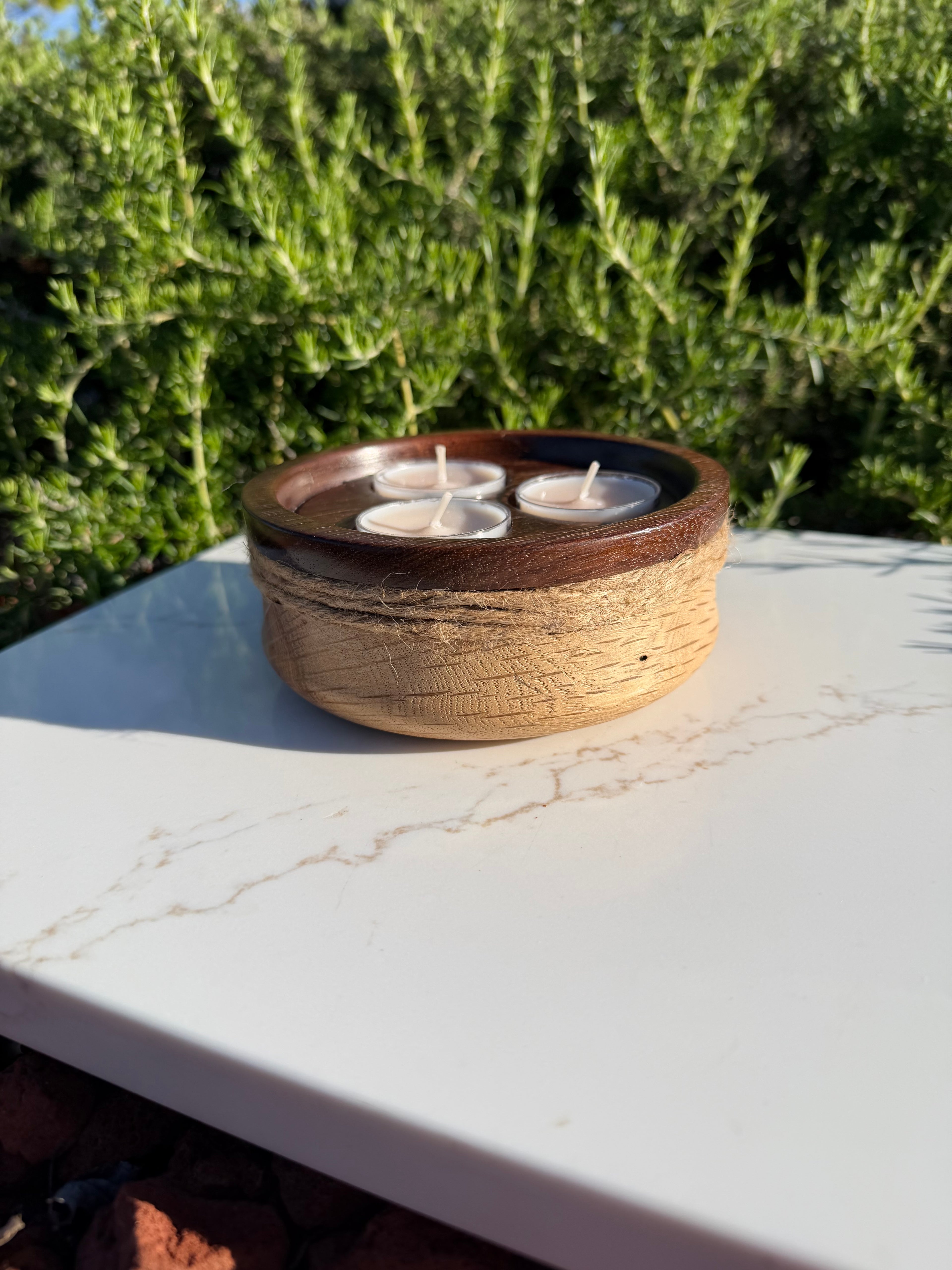 Handcrafted Peruvian Walnut & White Oak Tealight Candle Holder