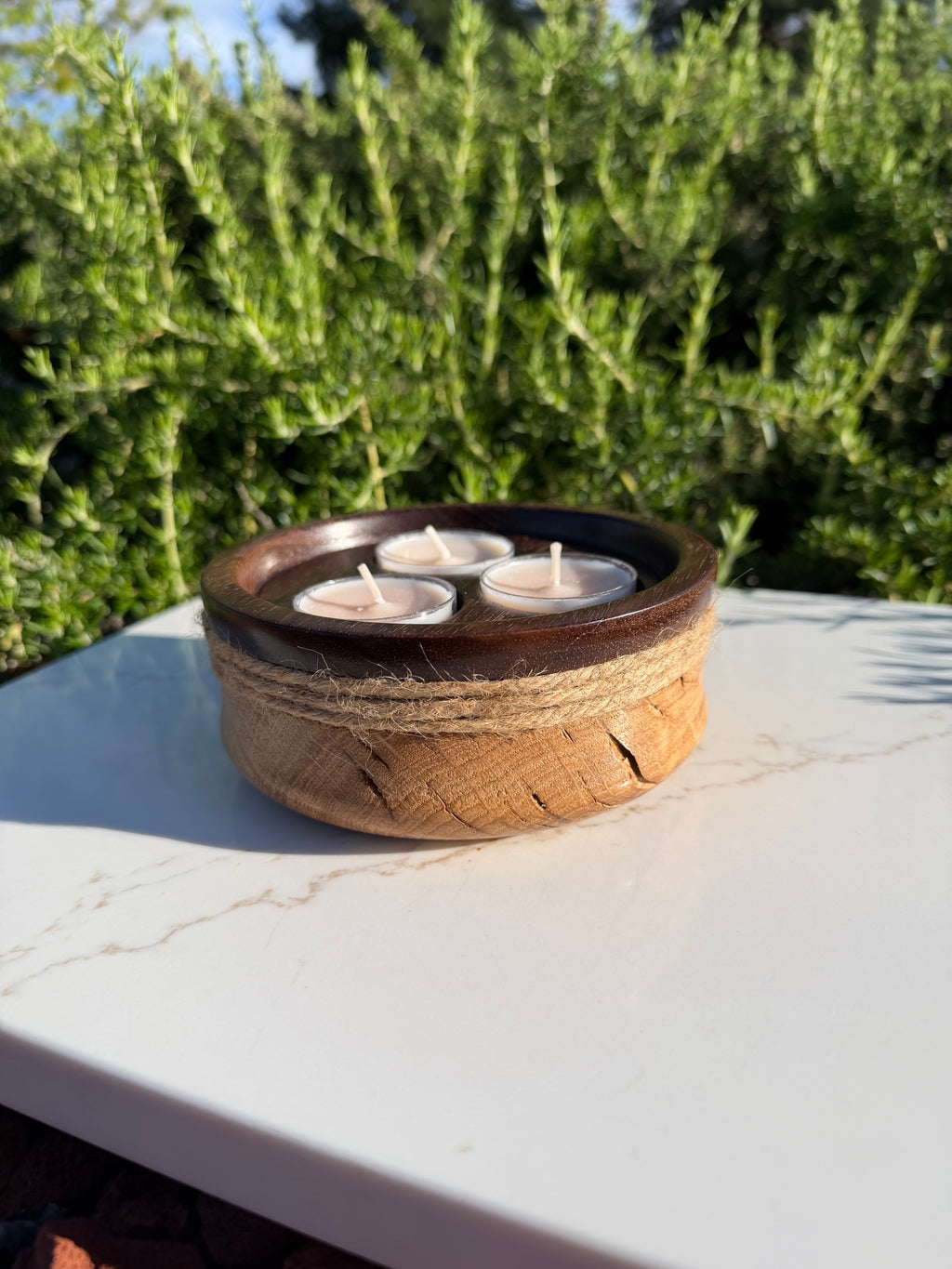 Handcrafted Peruvian Walnut & White Oak Tealight Candle Holder
