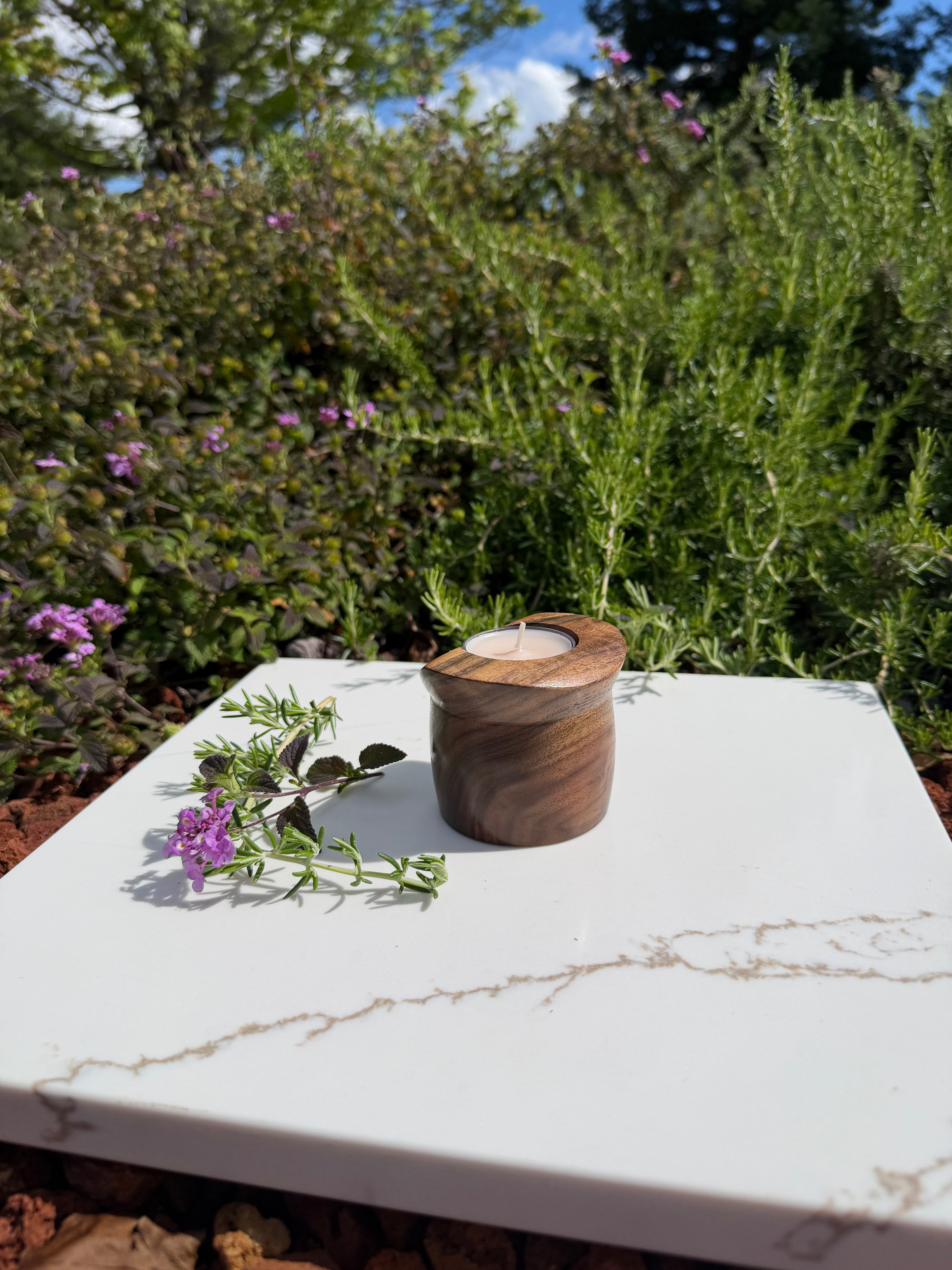 Hand-turned Walnut Tealight Candle Holder