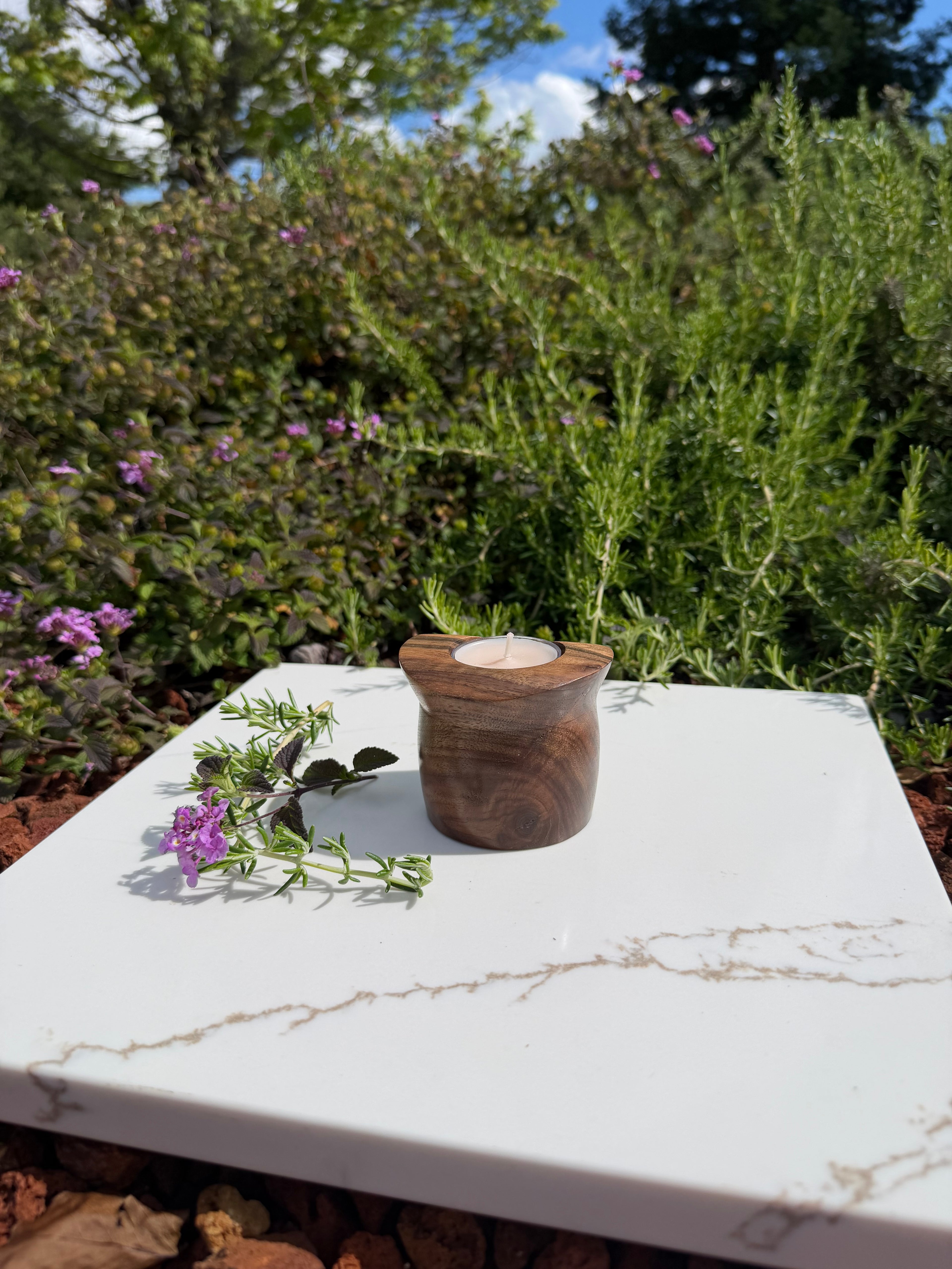Hand-turned Walnut Tealight Candle Holder