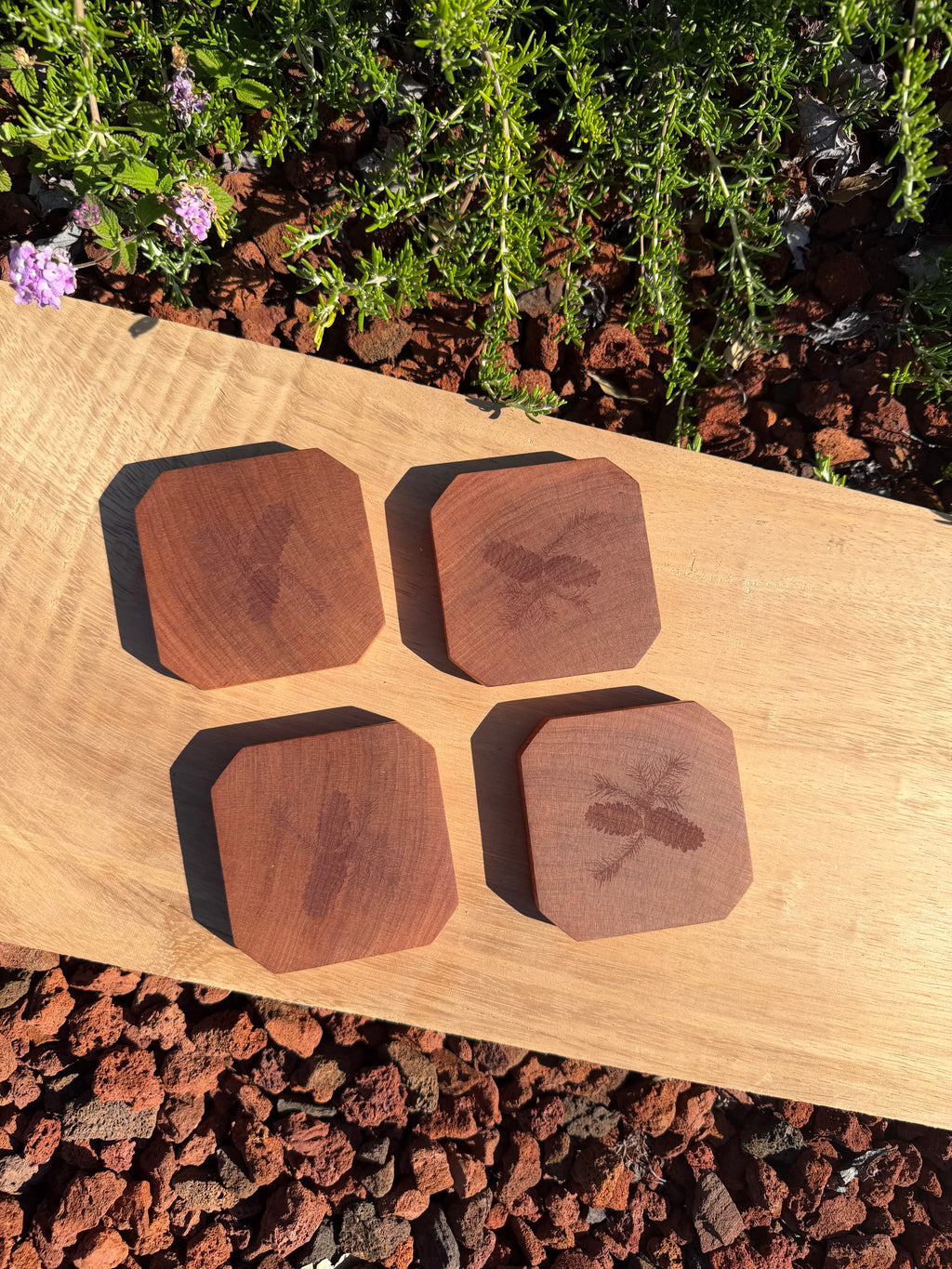 Pinecone Engraved Cherry Coasters