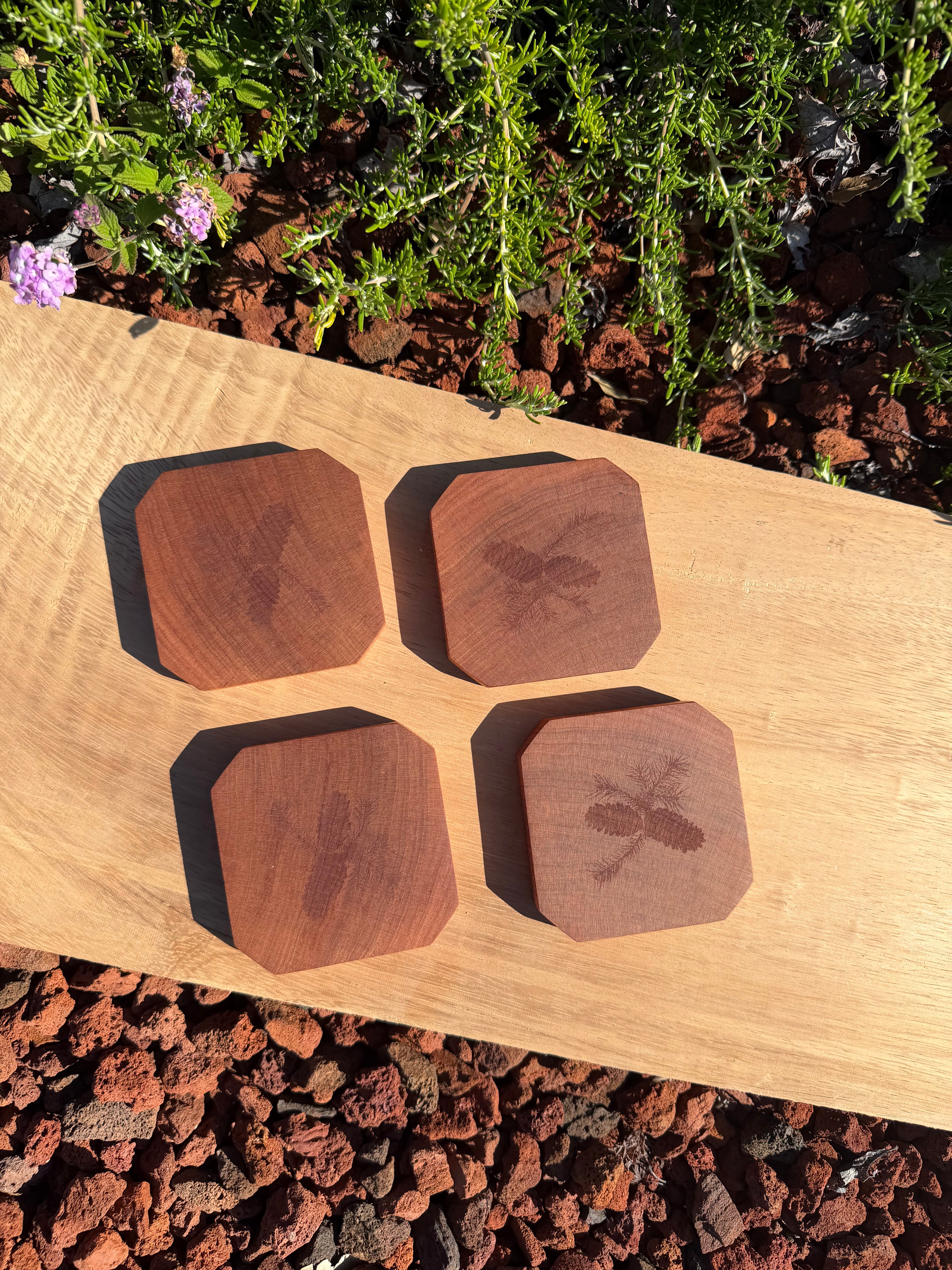 Pinecone Engraved Cherry Coasters