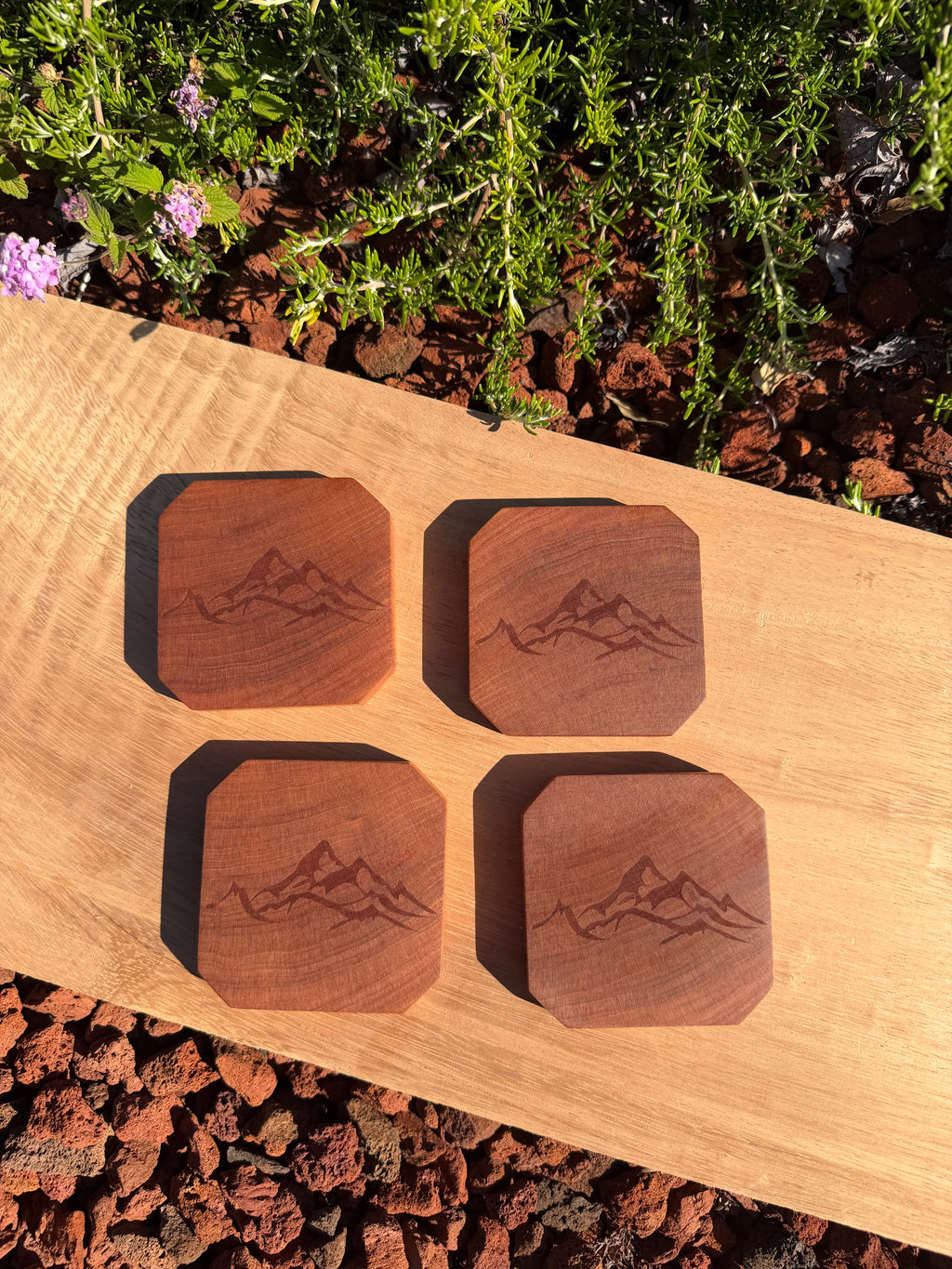 Handcrafted Cherry Wood Engraved Coasters