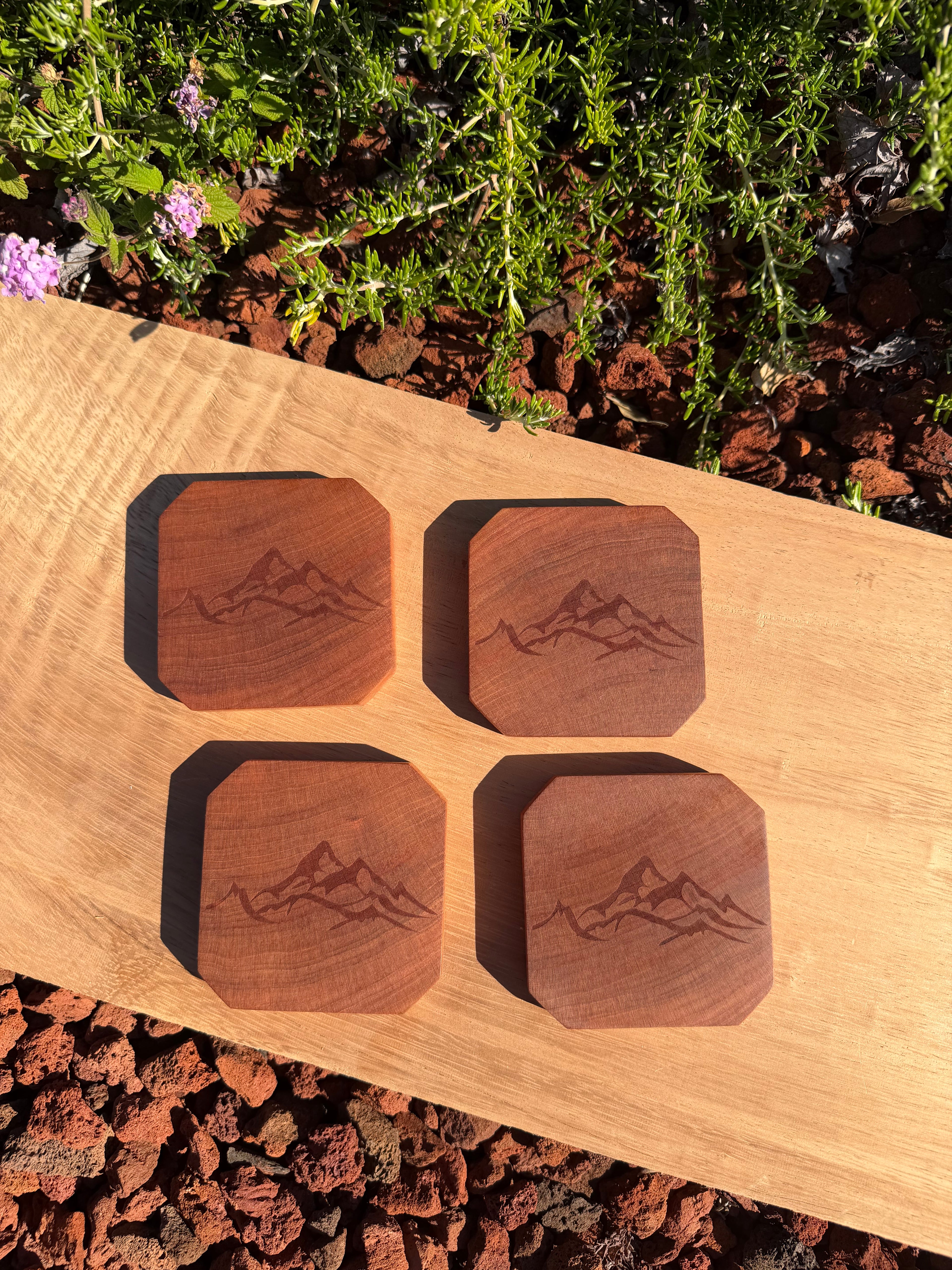 Handcrafted Cherry Wood Engraved Coasters