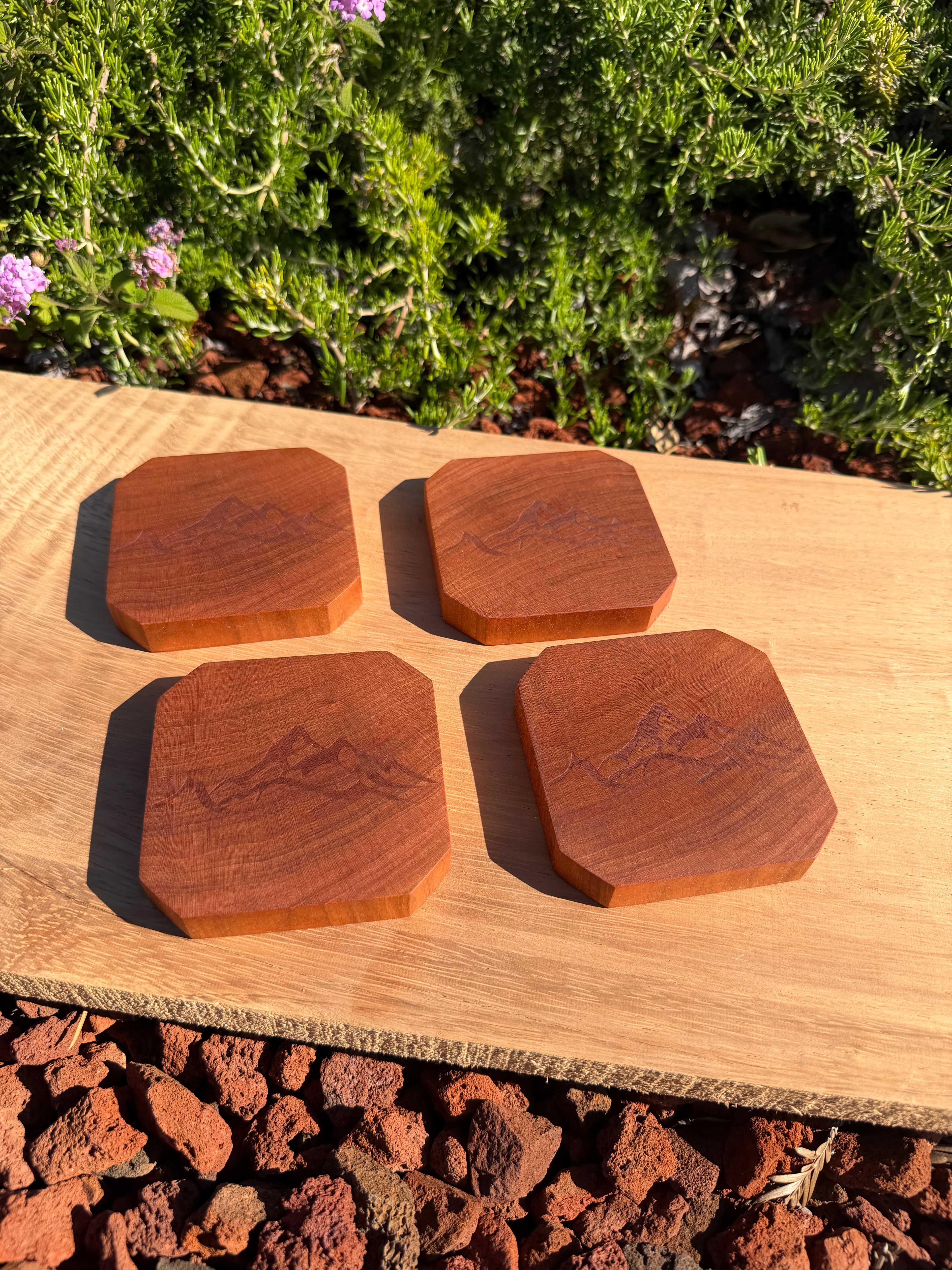 Handcrafted Cherry Wood Engraved Coasters