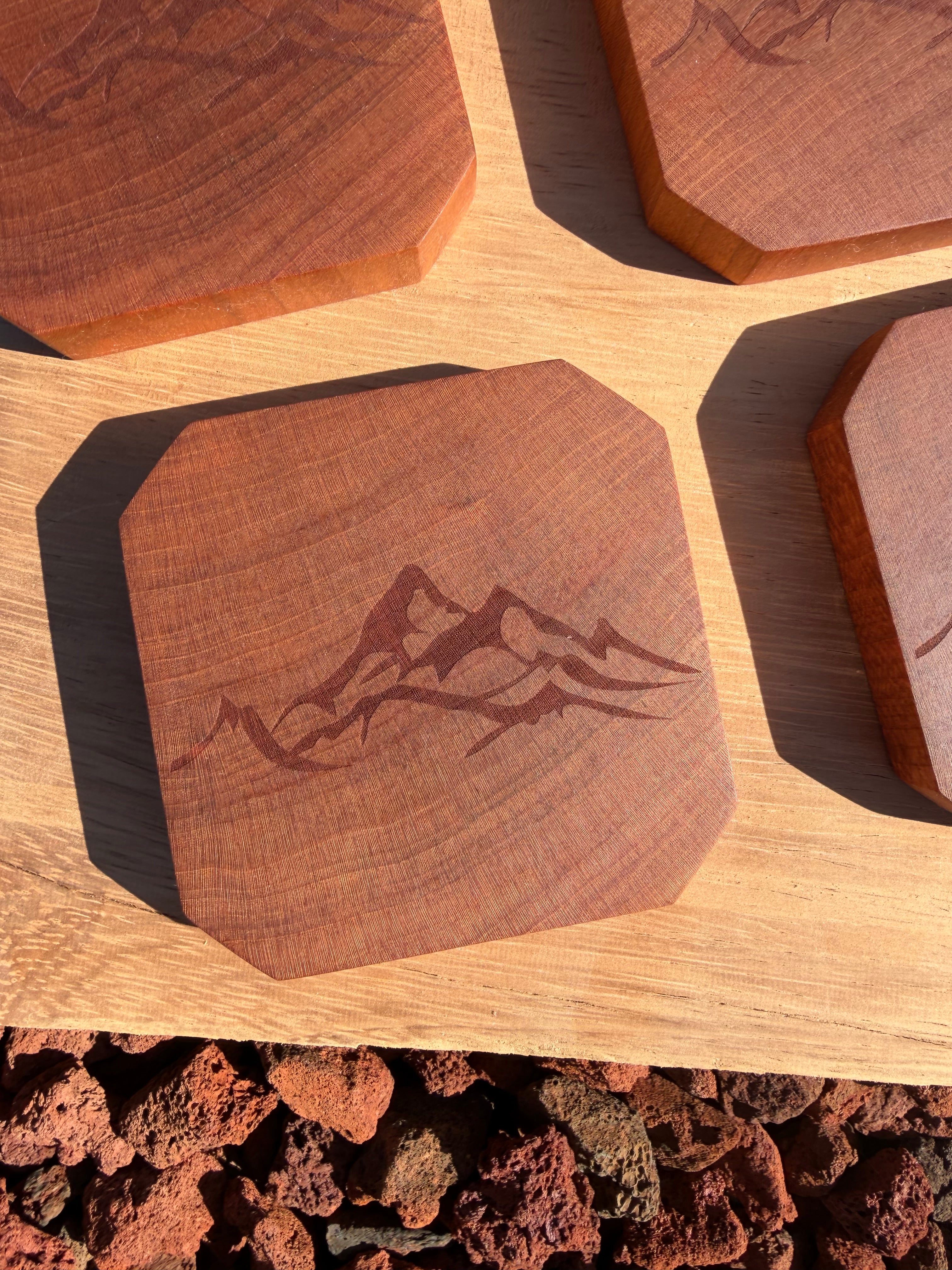 Handcrafted Cherry Wood Engraved Coasters
