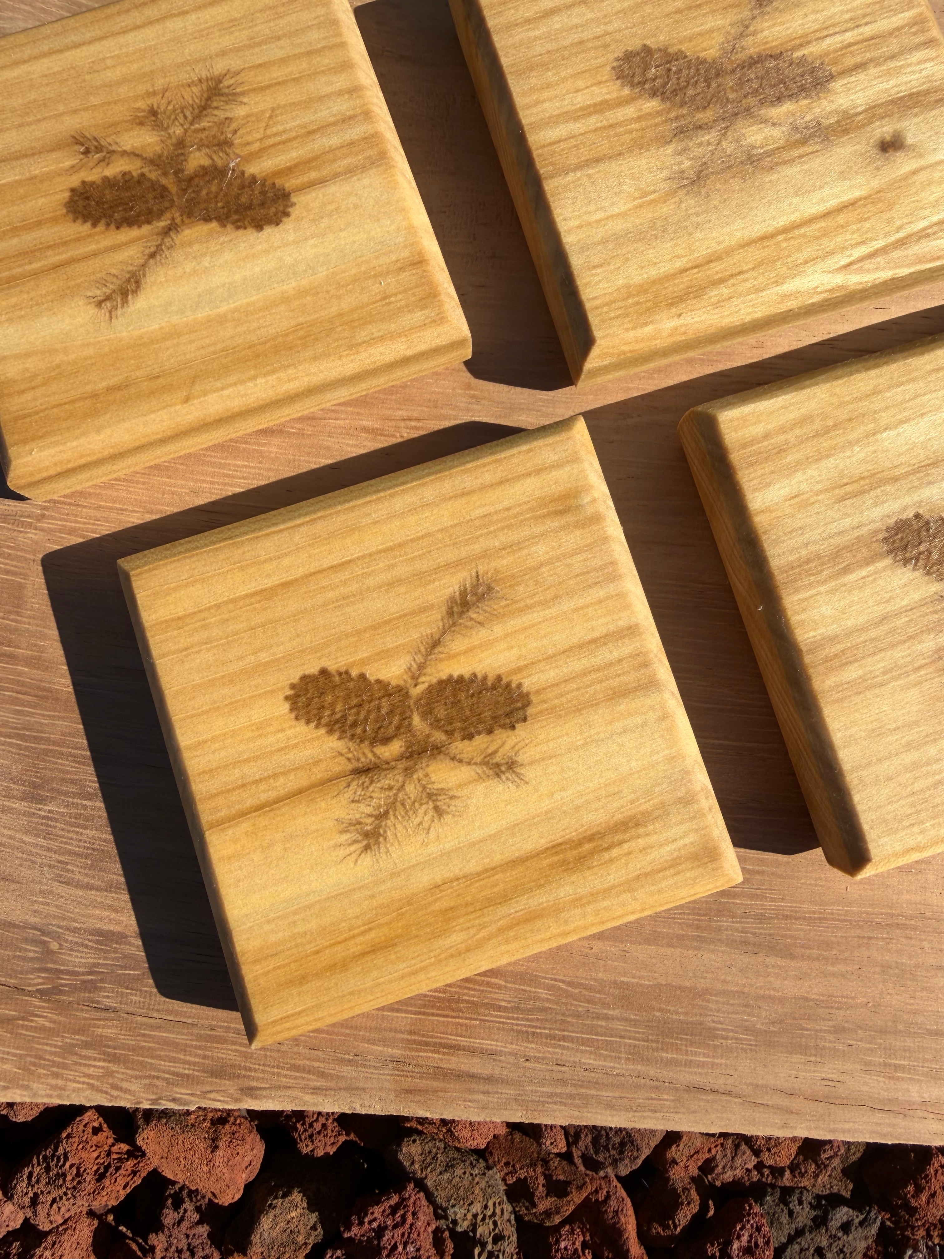Pinecone Engraved Poplar Coasters