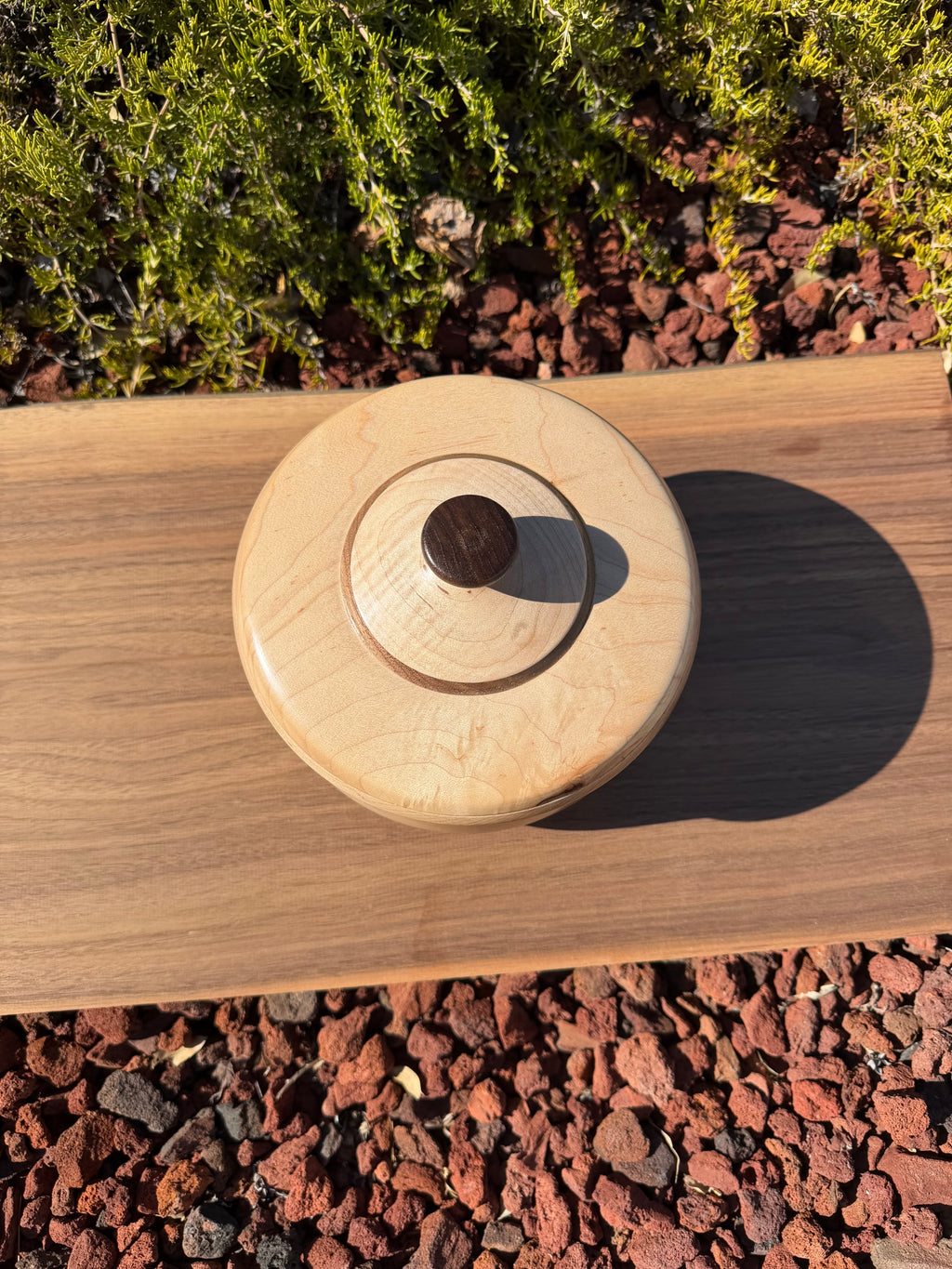 Handcrafted Maple Lidded Bowl with Black Walnut features