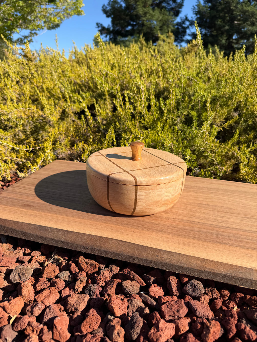Maple Lidded Bowl with Teak Inlay