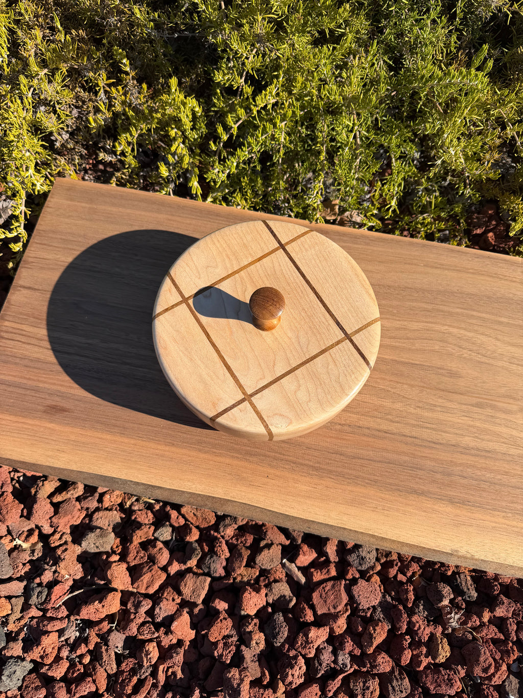 Maple Lidded Bowl with Teak Inlay