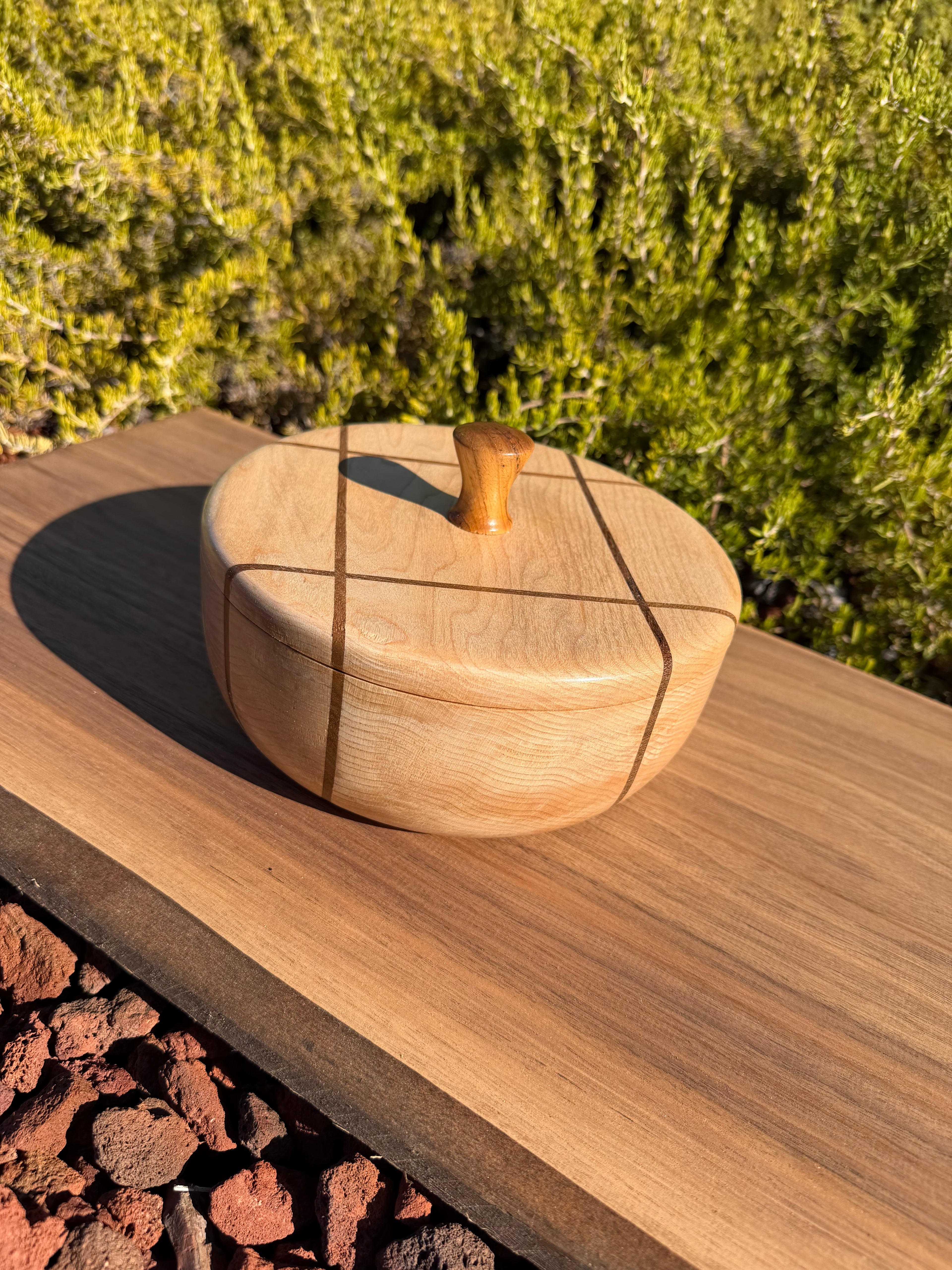 Maple Lidded Bowl with Teak Inlay