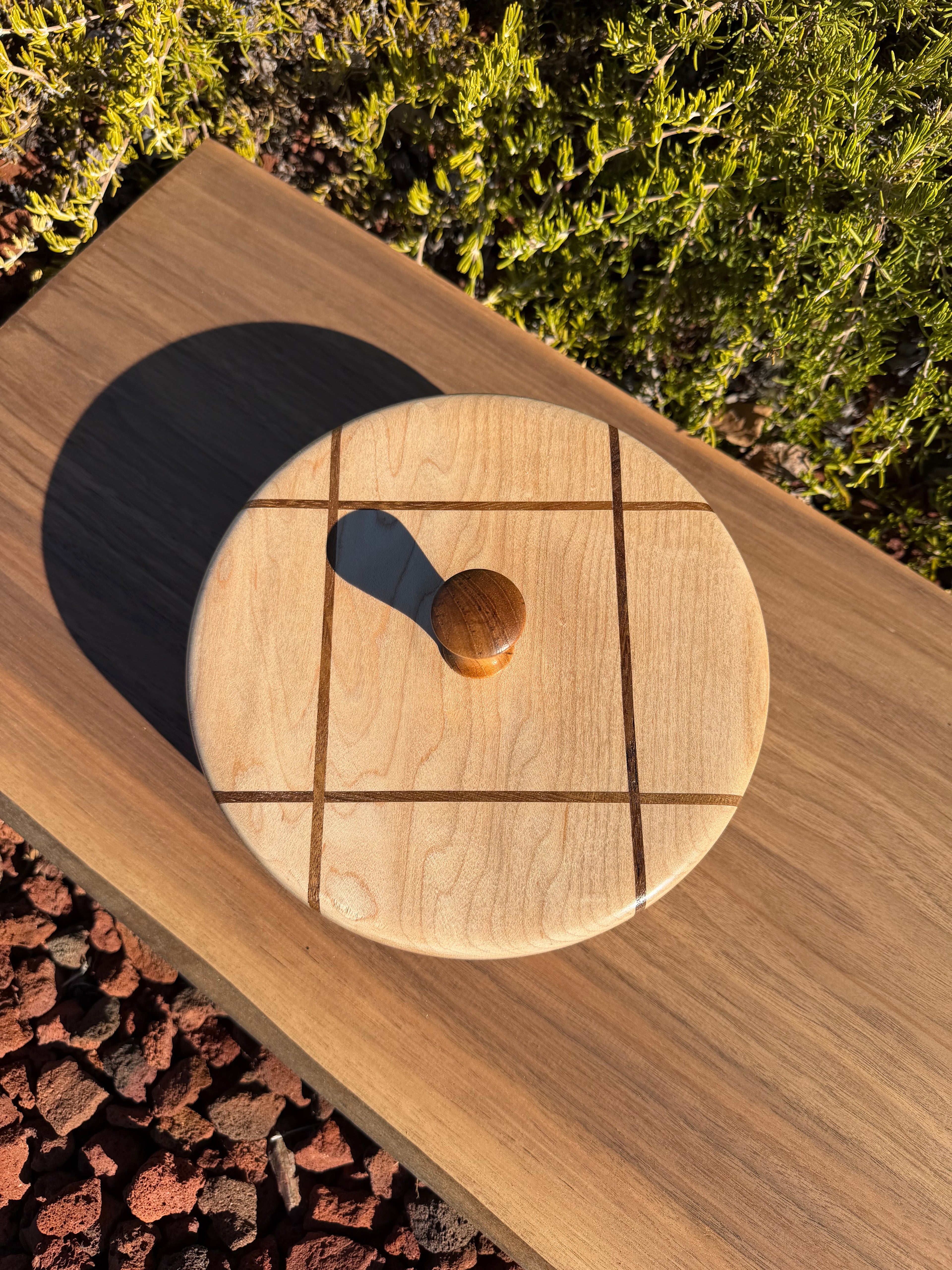 Maple Lidded Bowl with Teak Inlay