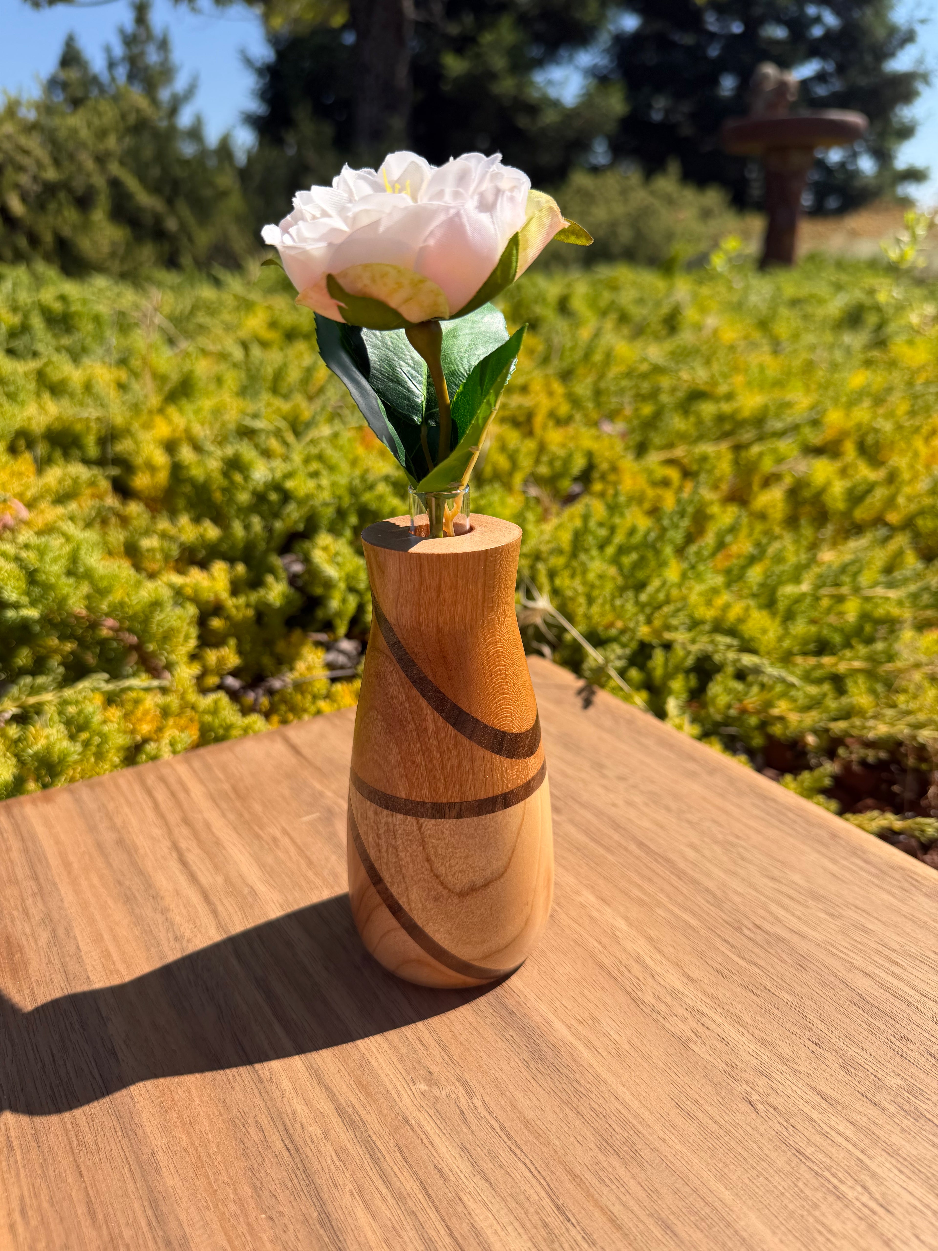 Cherry & Maple Bud Vase with Black Walnut Inlay