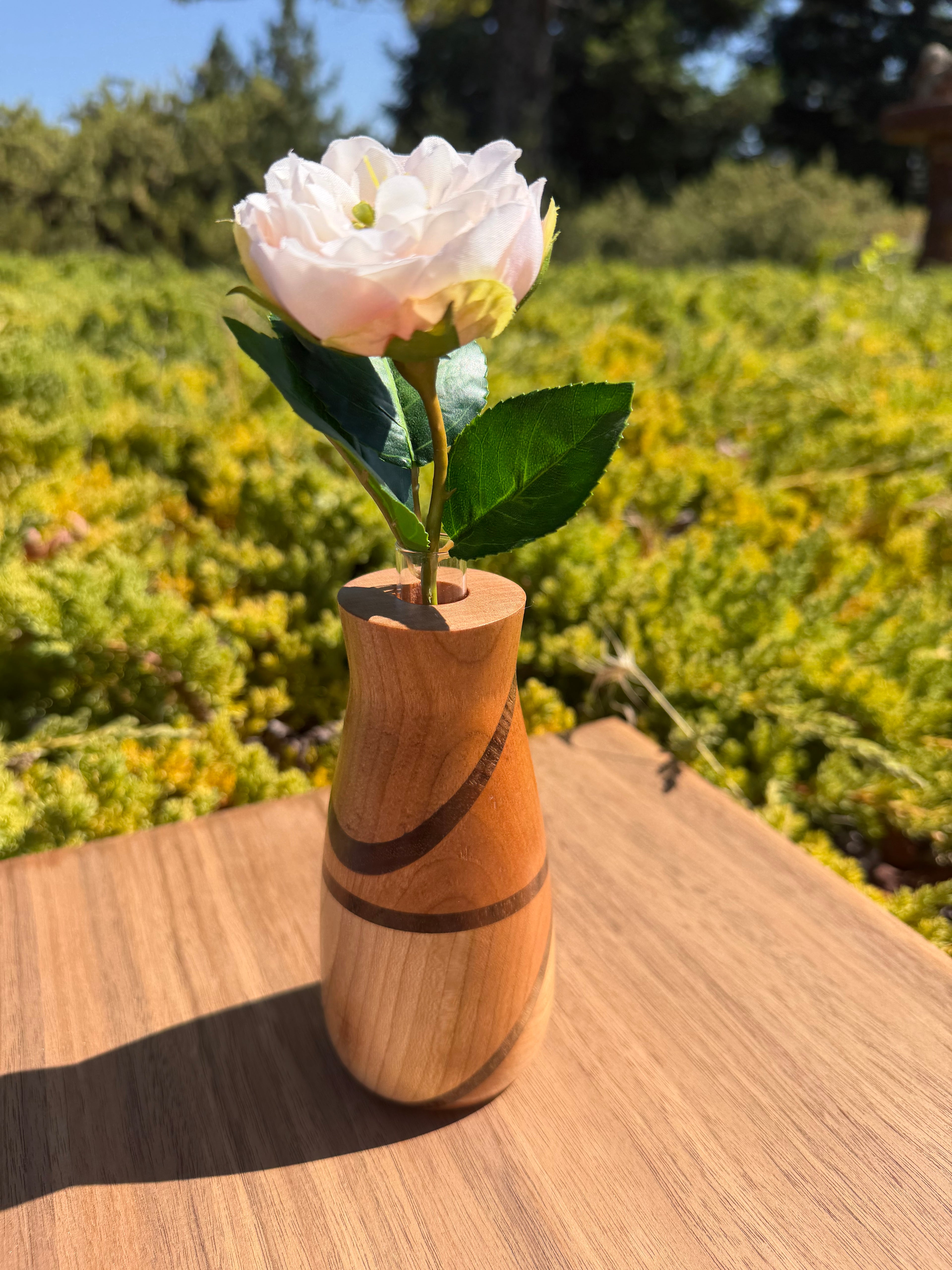 Cherry & Maple Bud Vase with Black Walnut Inlay