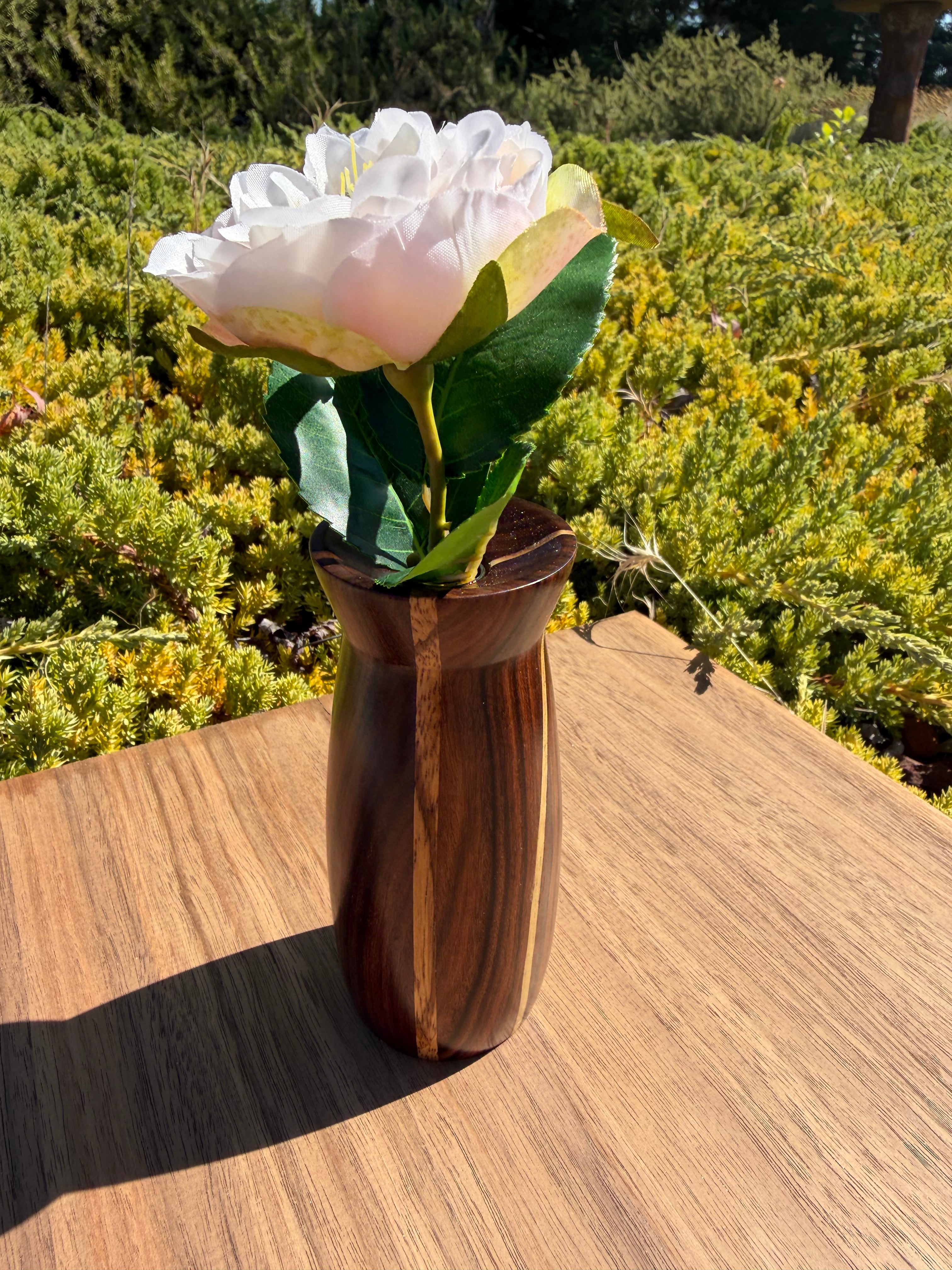 Morado Wood Bud Vase with Beautiful Inlays