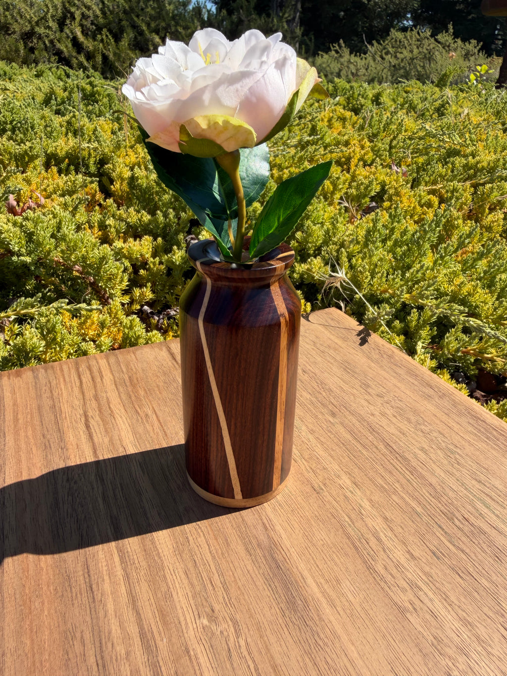Morado Wood Bud Vase with Beautiful Inlays
