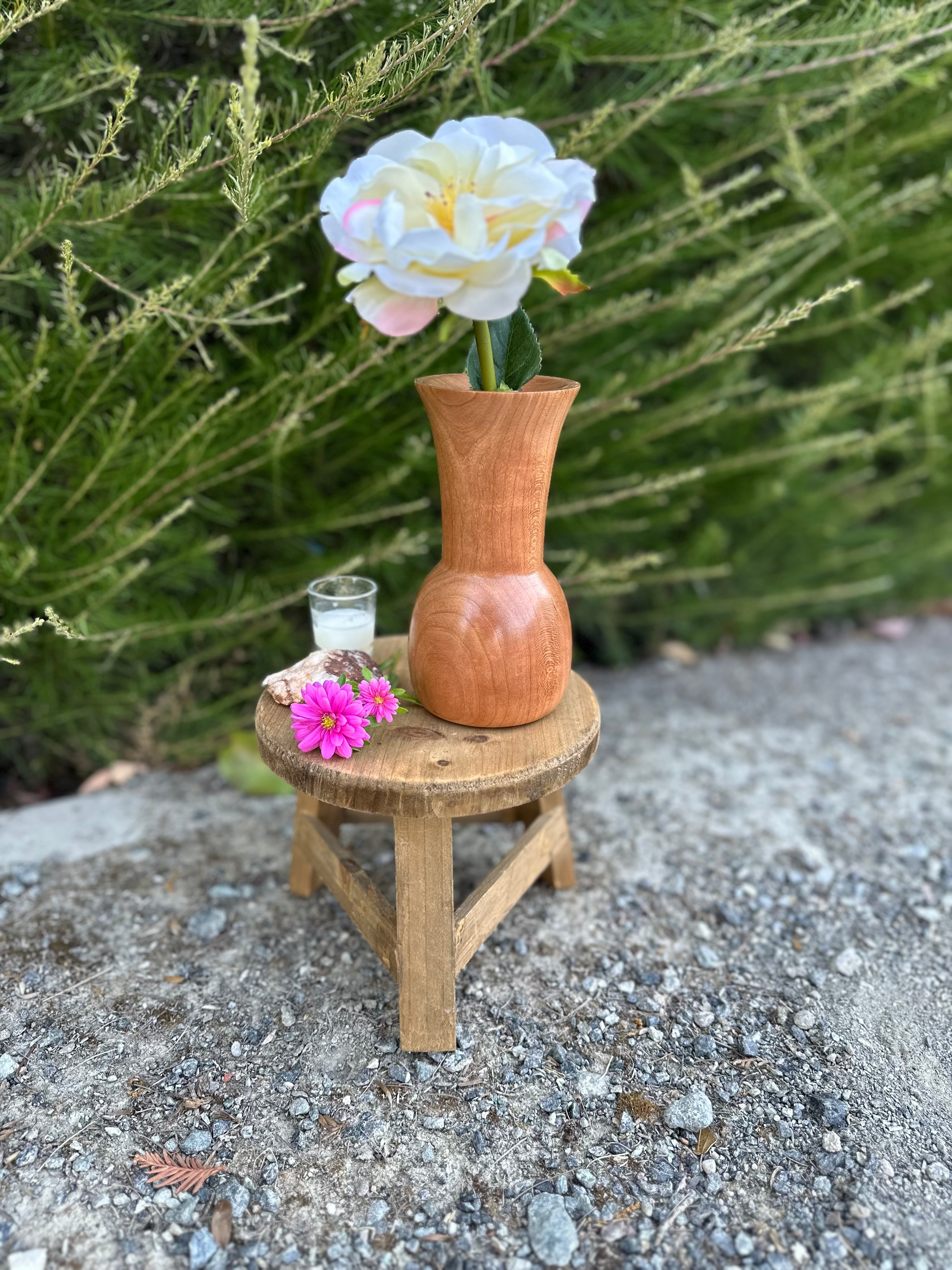 Hand-Turned Cherry Vase with Glass Insert