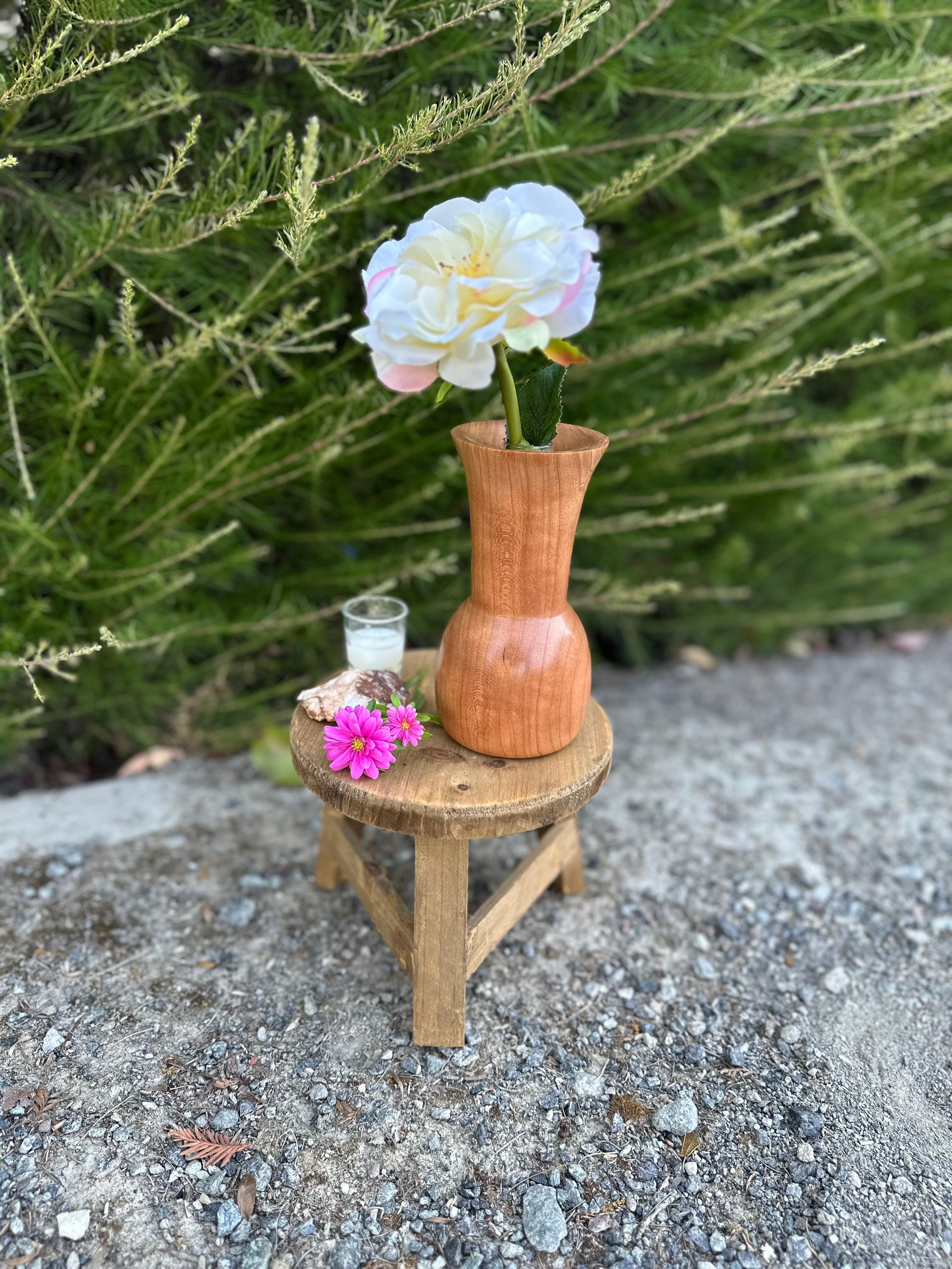 Hand-Turned Cherry Vase with Glass Insert