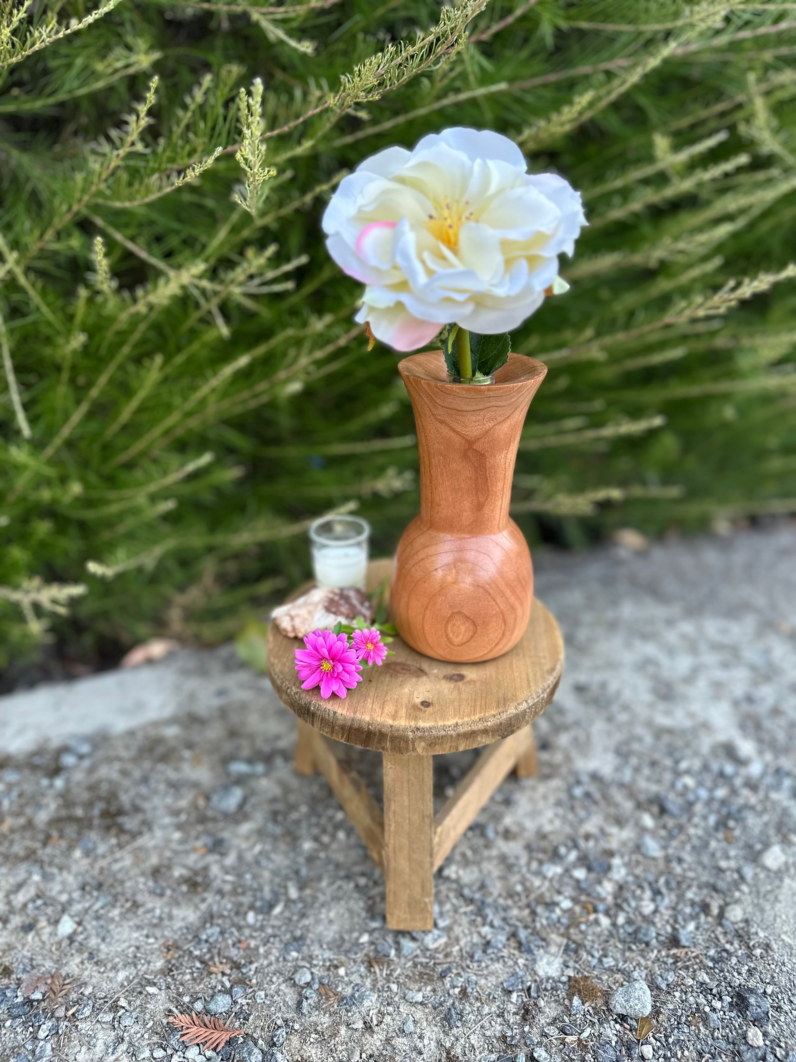 Hand-Turned Cherry Vase with Glass Insert