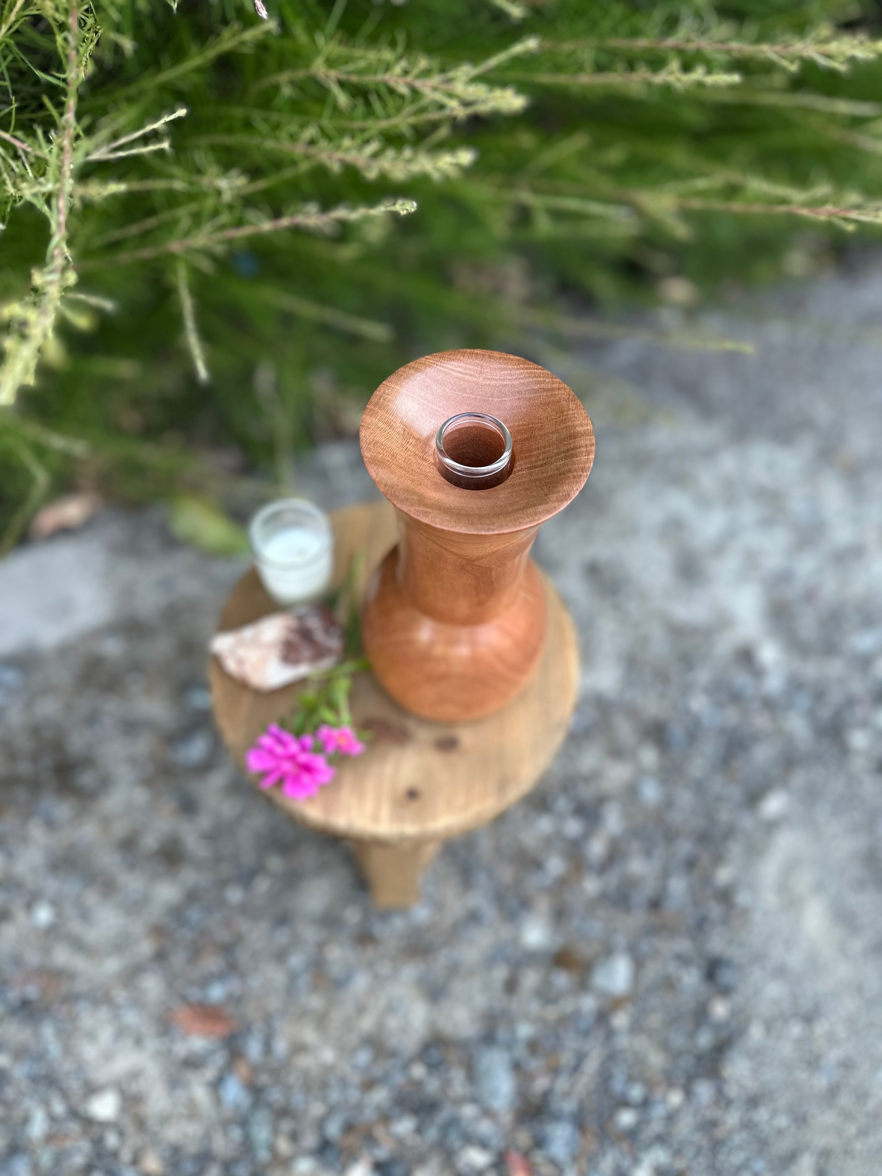 Hand-Turned Cherry Vase with Glass Insert