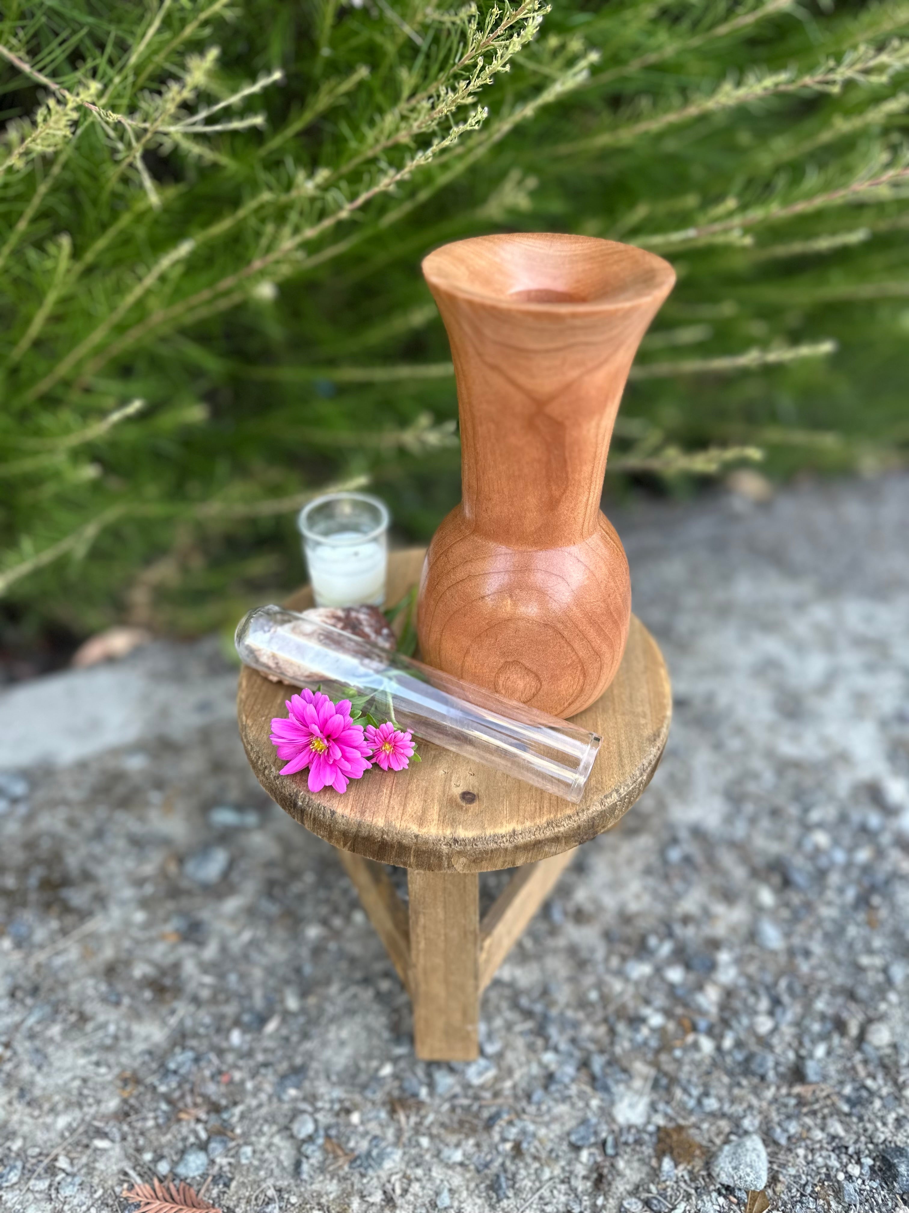 Hand-Turned Cherry Vase with Glass Insert