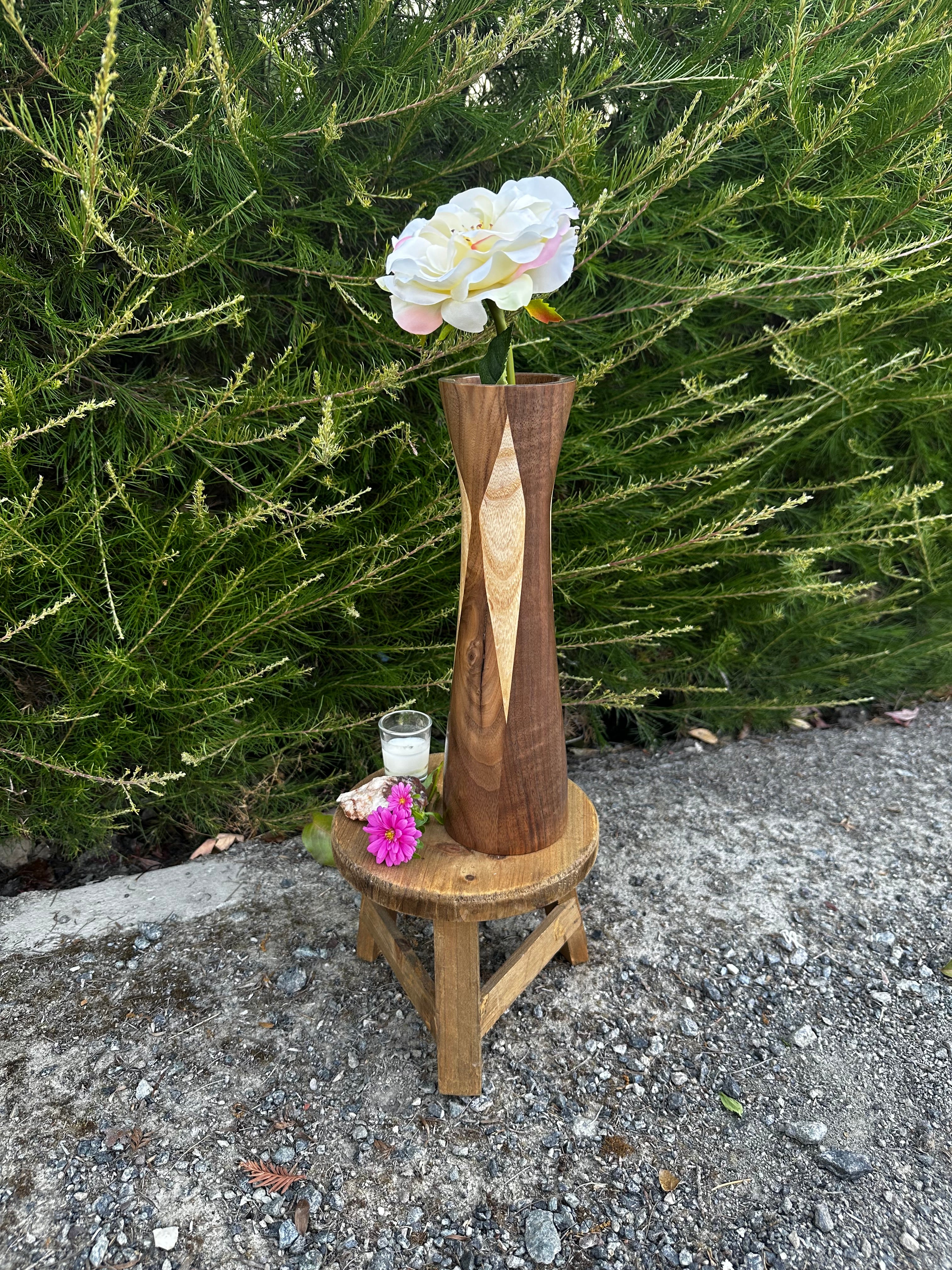 Tapered Vase in Black Walnut & Ash with a Glass Insert