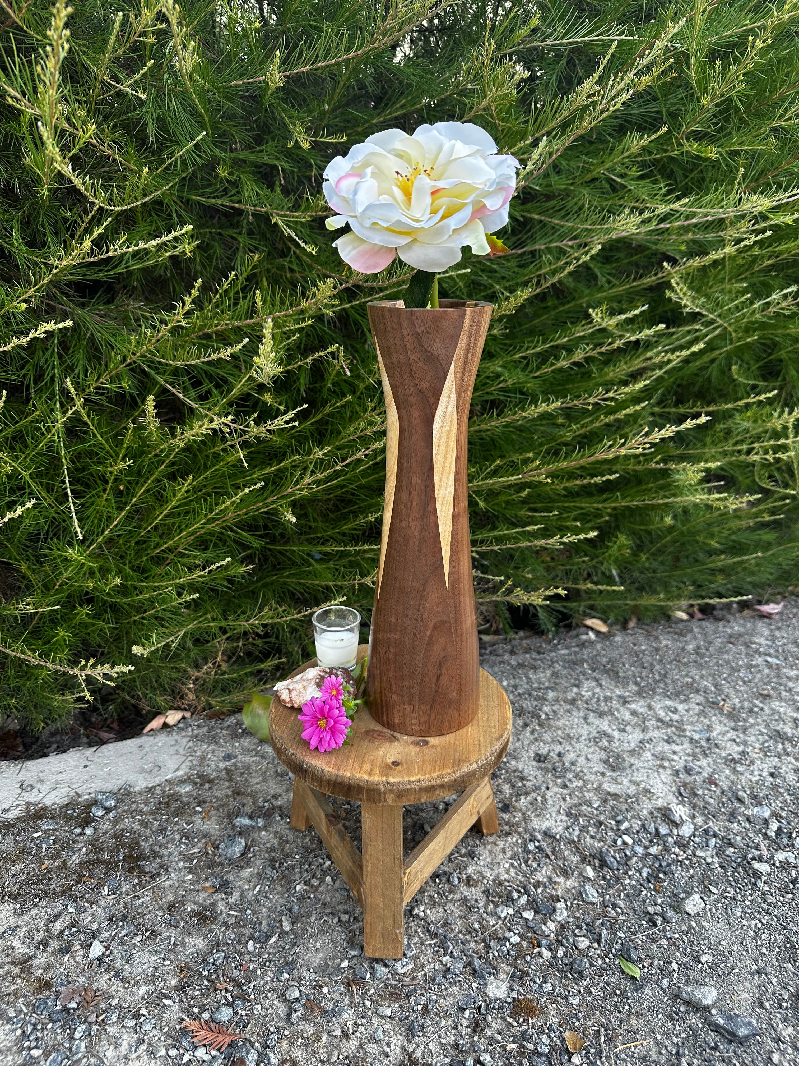 Tapered Vase in Black Walnut & Ash with a Glass Insert