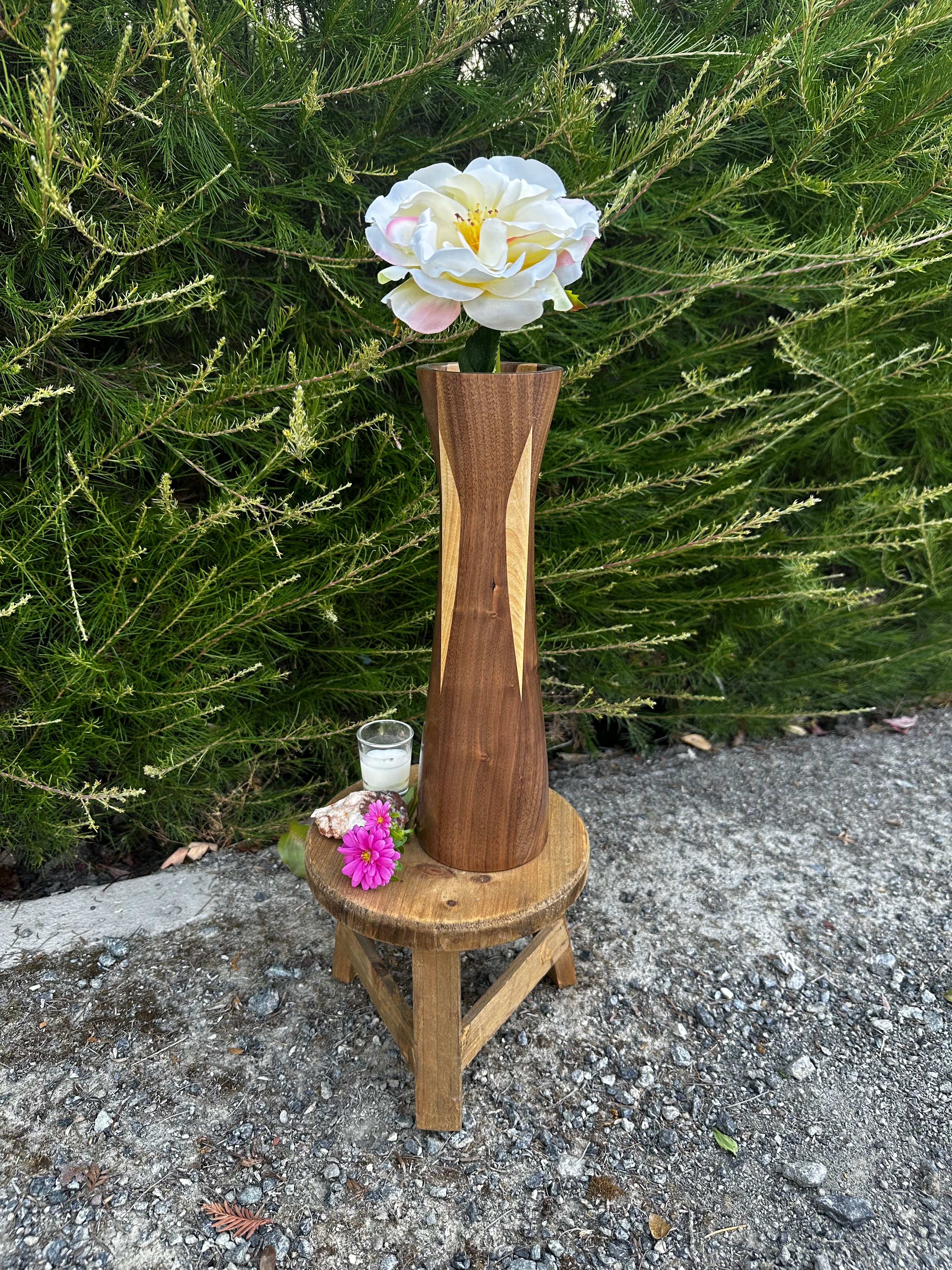 Tapered Vase in Black Walnut & Ash with a Glass Insert