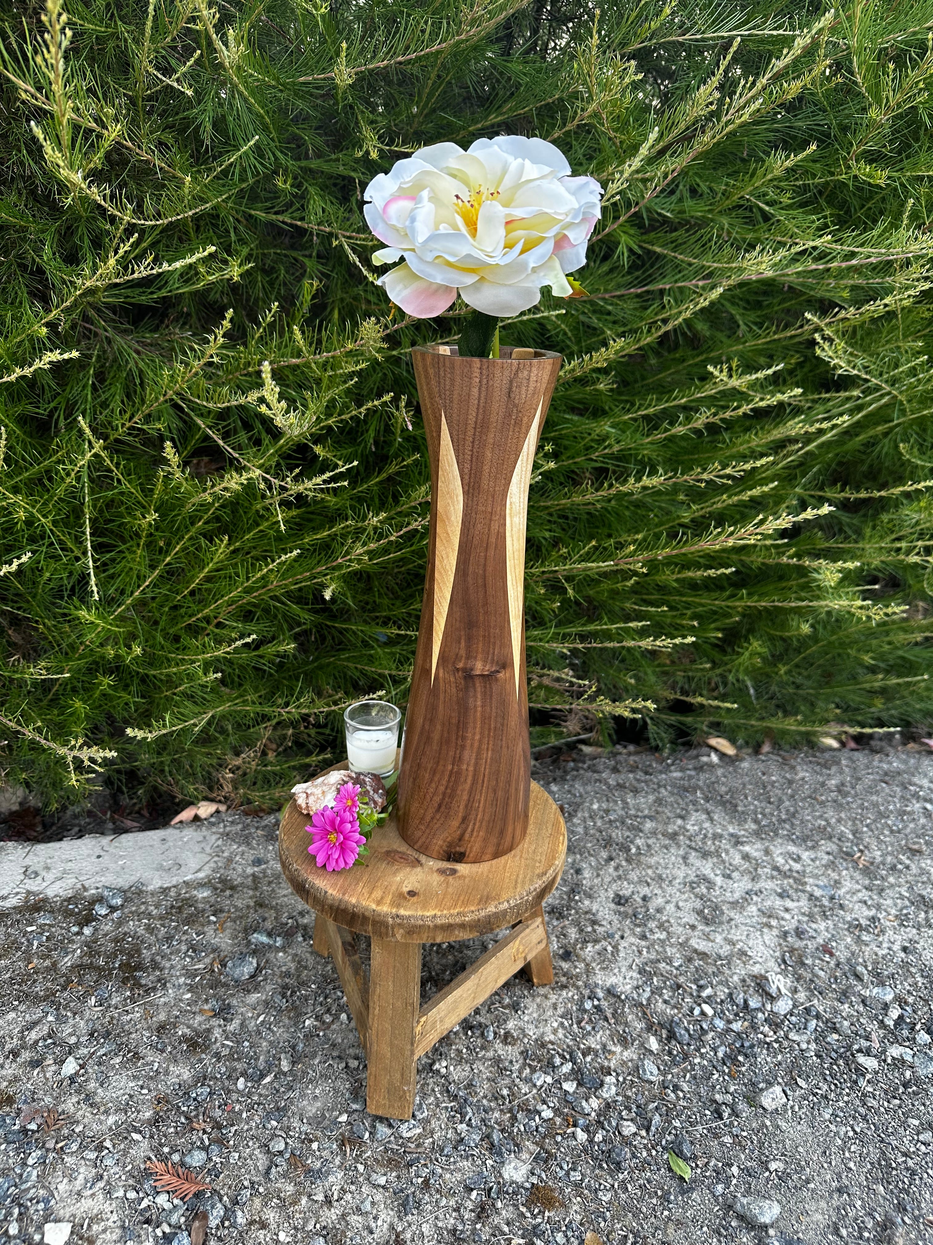 Tapered Vase in Black Walnut & Ash with a Glass Insert