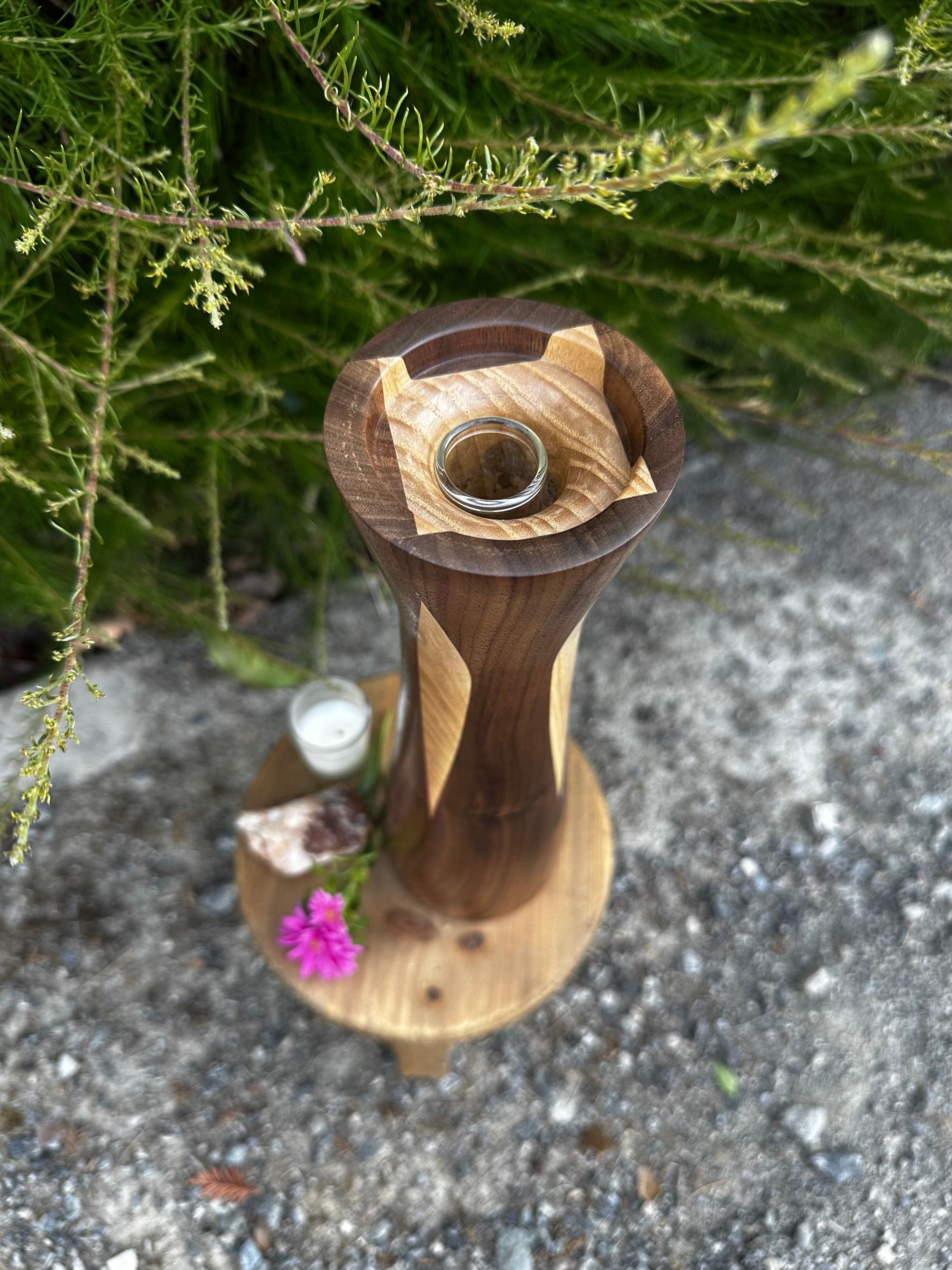 Tapered Vase in Black Walnut & Ash with a Glass Insert